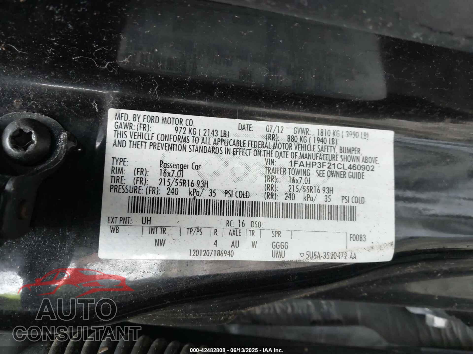 FORD FOCUS 2012 - 1FAHP3F21CL460902