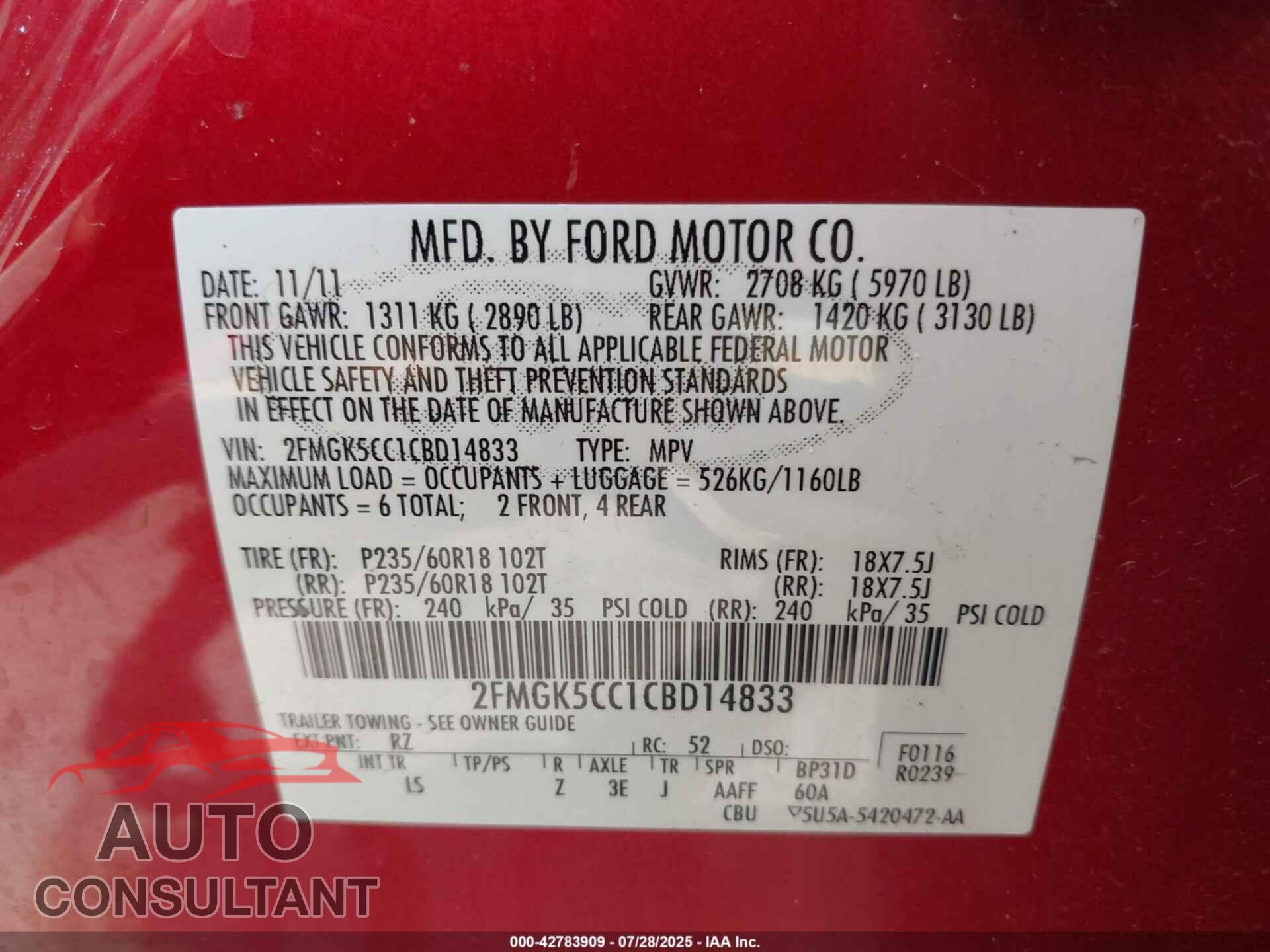 FORD FLEX 2012 - 2FMGK5CC1CBD14833