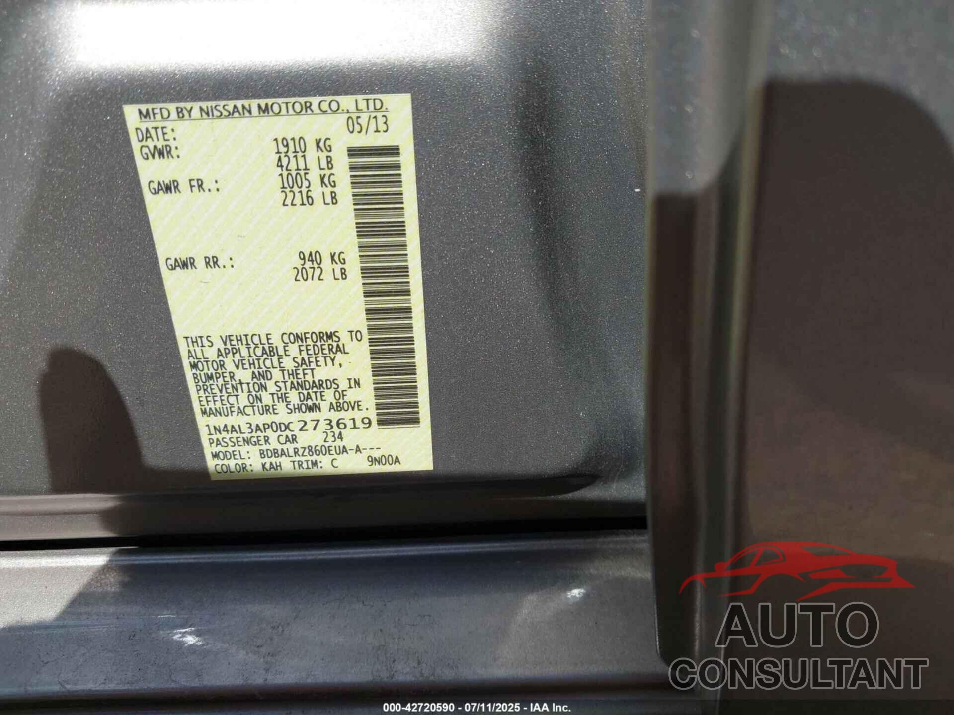 NISSAN ALTIMA 2013 - 1N4AL3AP0DC273619