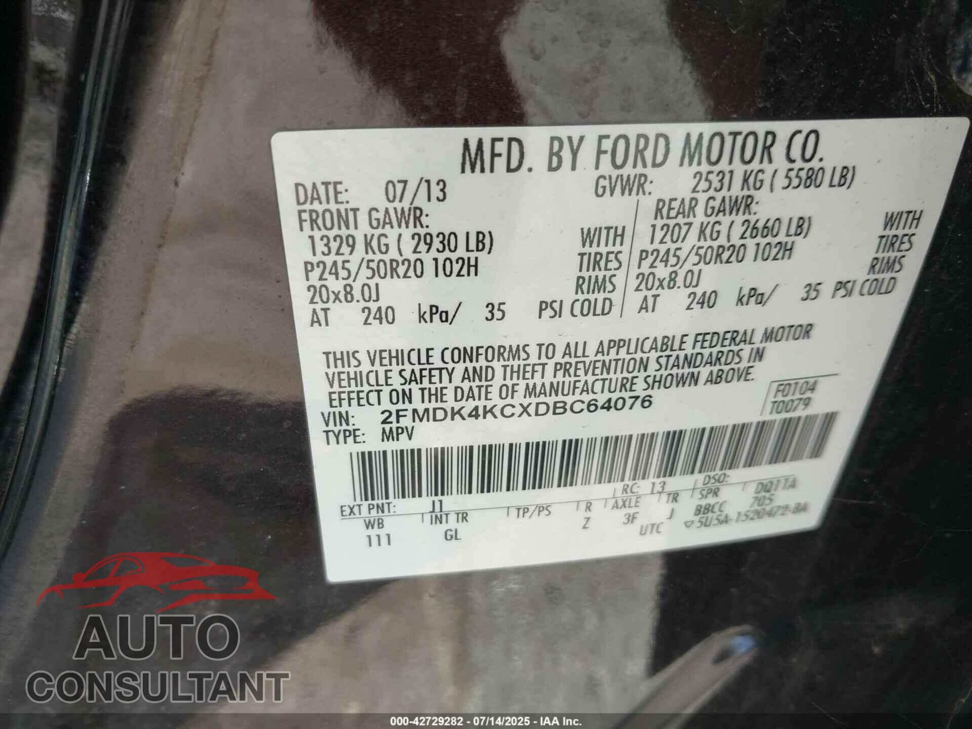 FORD EDGE 2013 - 2FMDK4KCXDBC64076