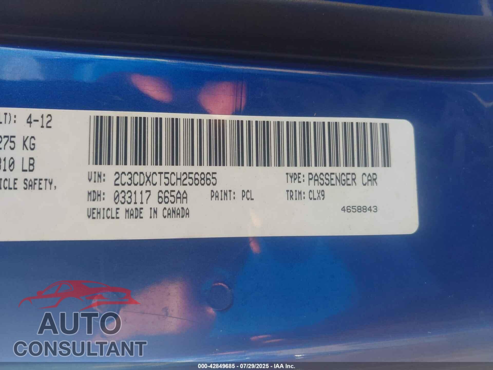 DODGE CHARGER 2012 - 2C3CDXCT5CH256865