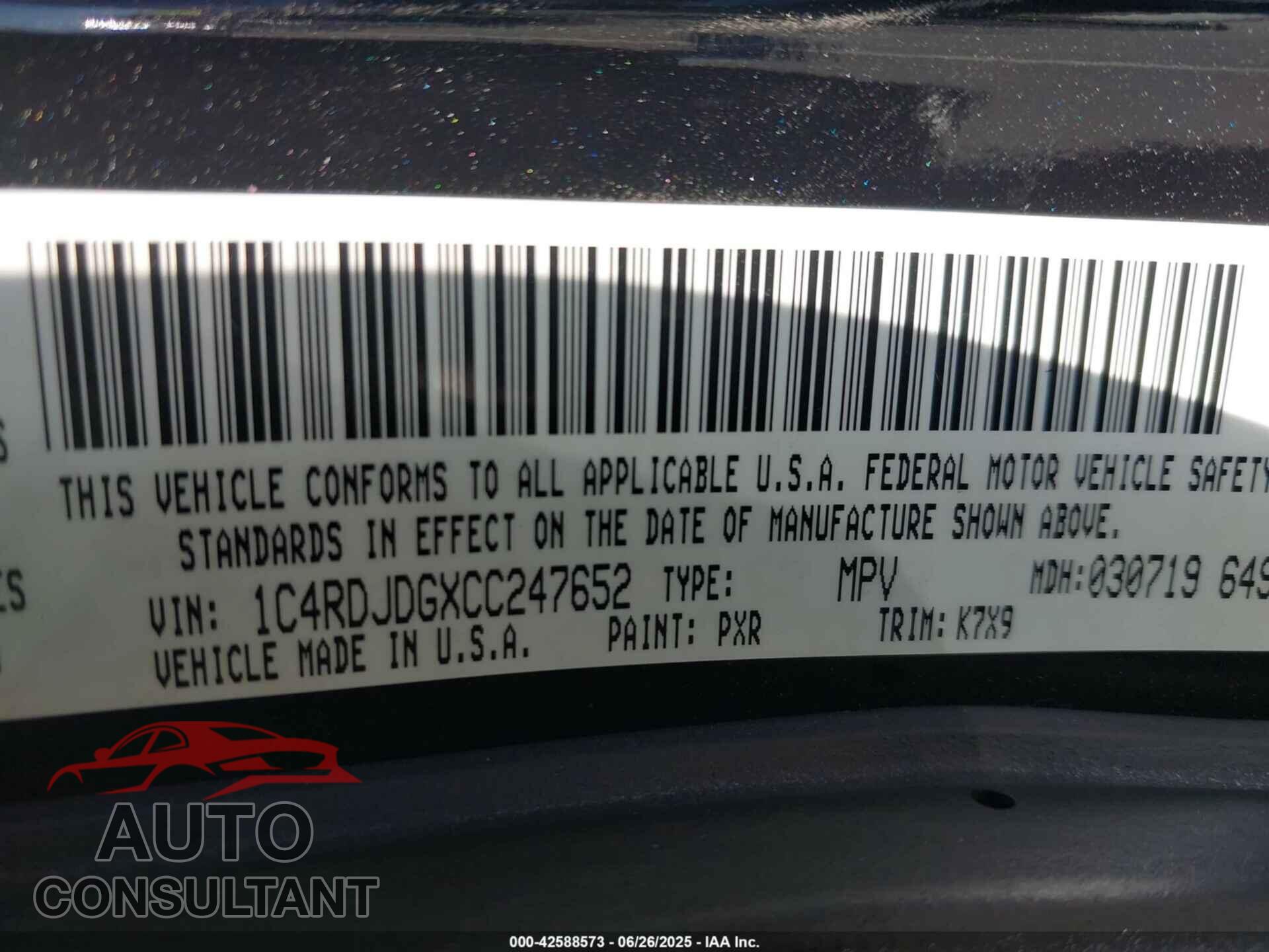 DODGE DURANGO 2012 - 1C4RDJDGXCC247652