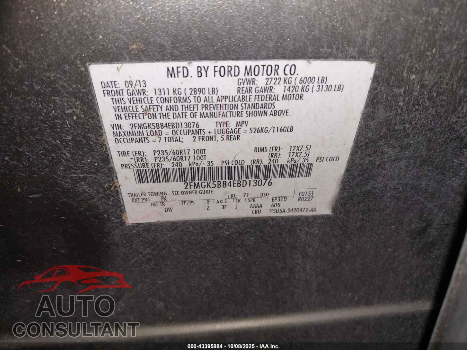 FORD FLEX 2014 - 2FMGK5B84EBD13076