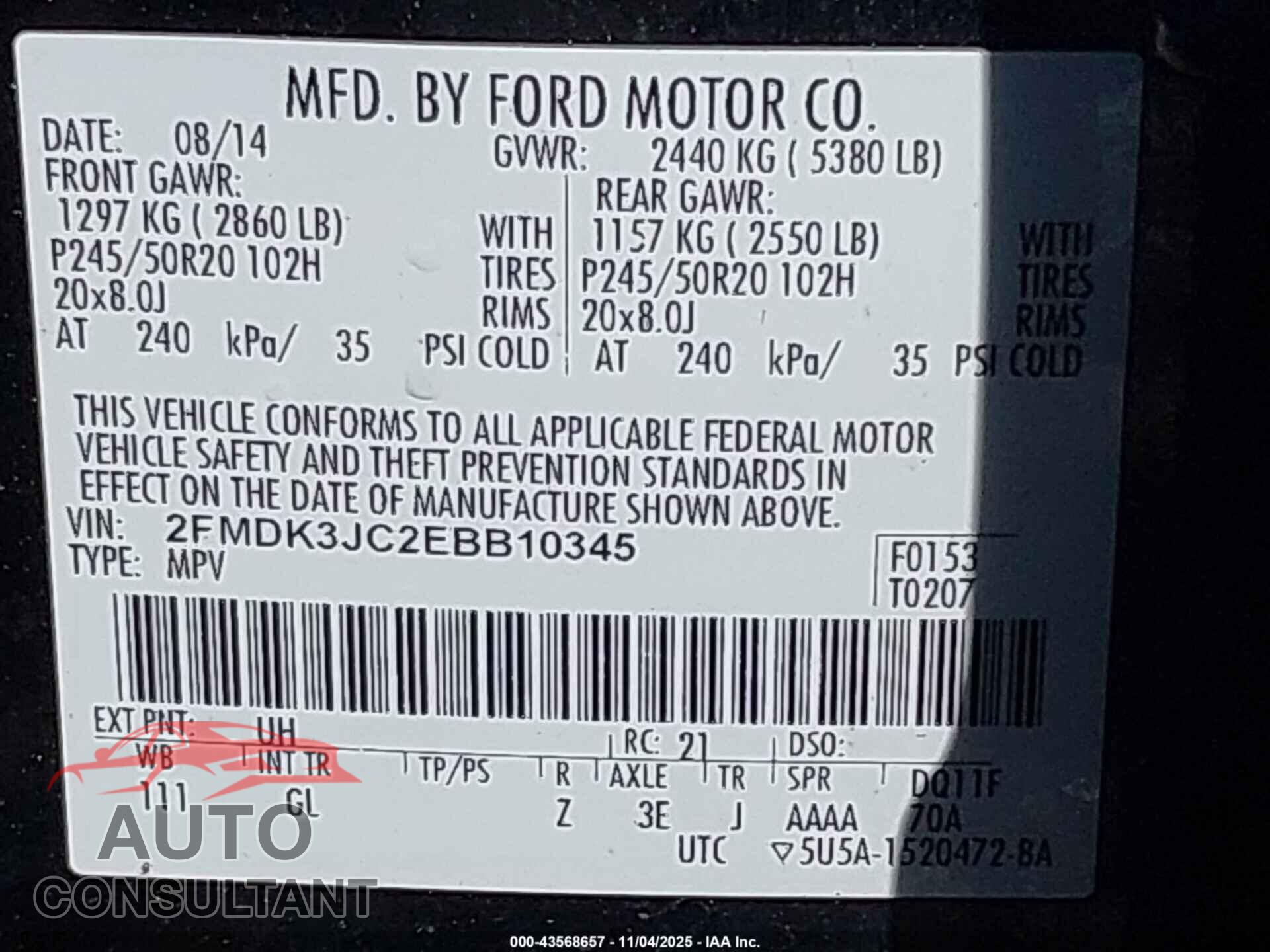FORD EDGE 2014 - 2FMDK3JC2EBB10345