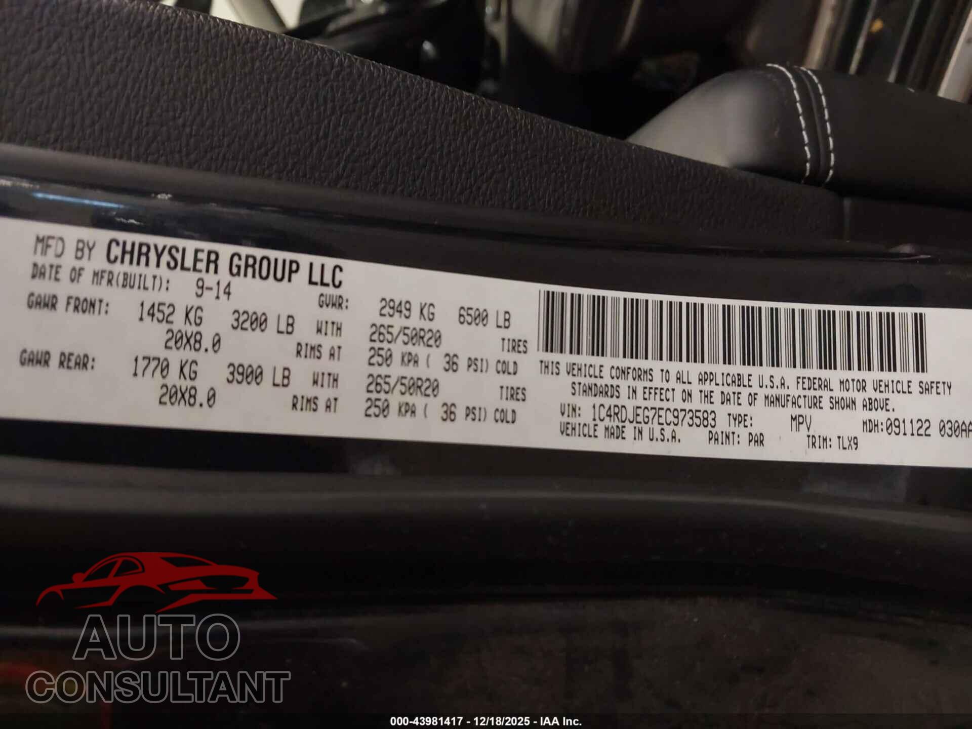 DODGE DURANGO 2014 - 1C4RDJEG7EC973583