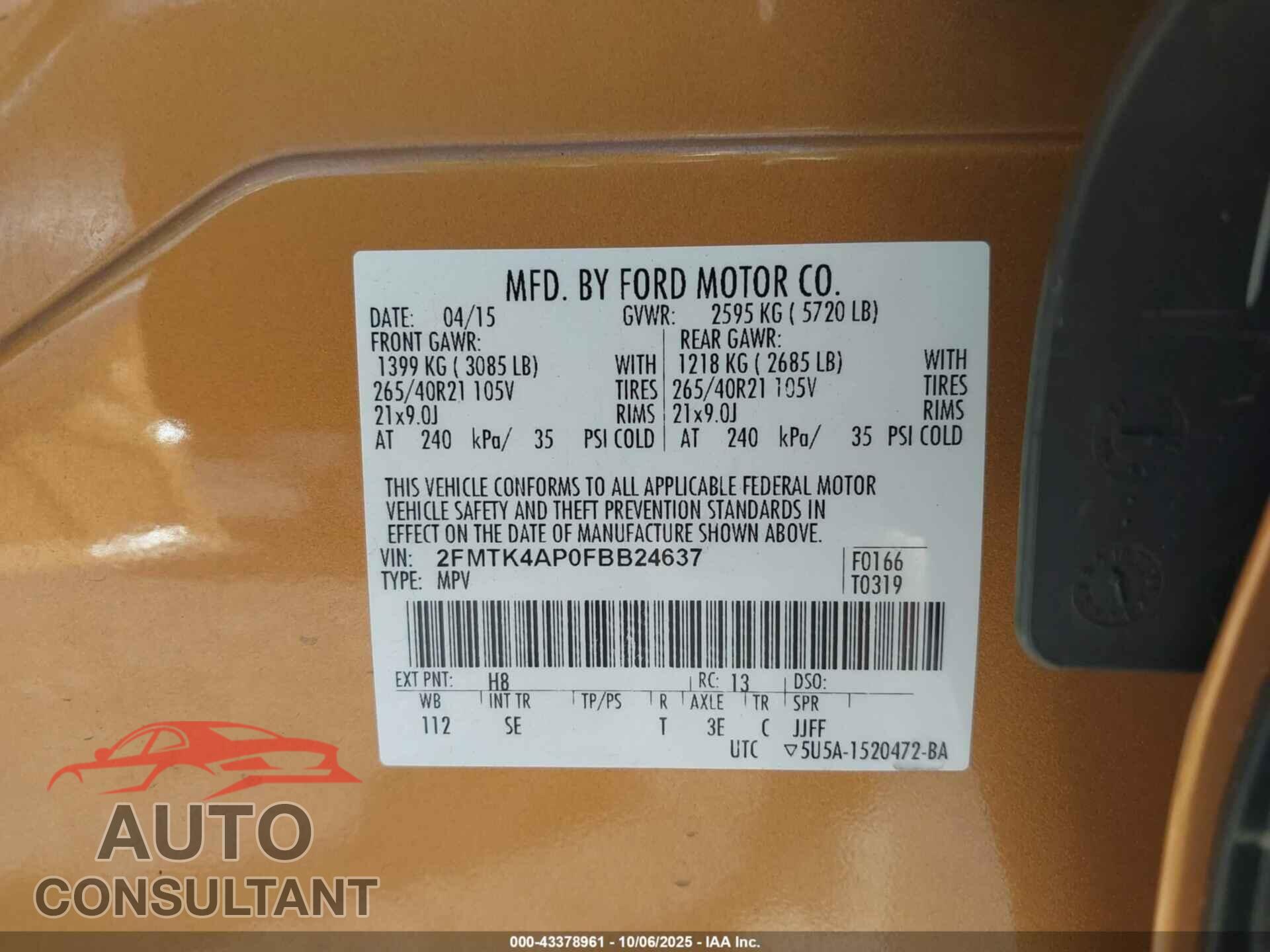FORD EDGE 2015 - 2FMTK4AP0FBB24637