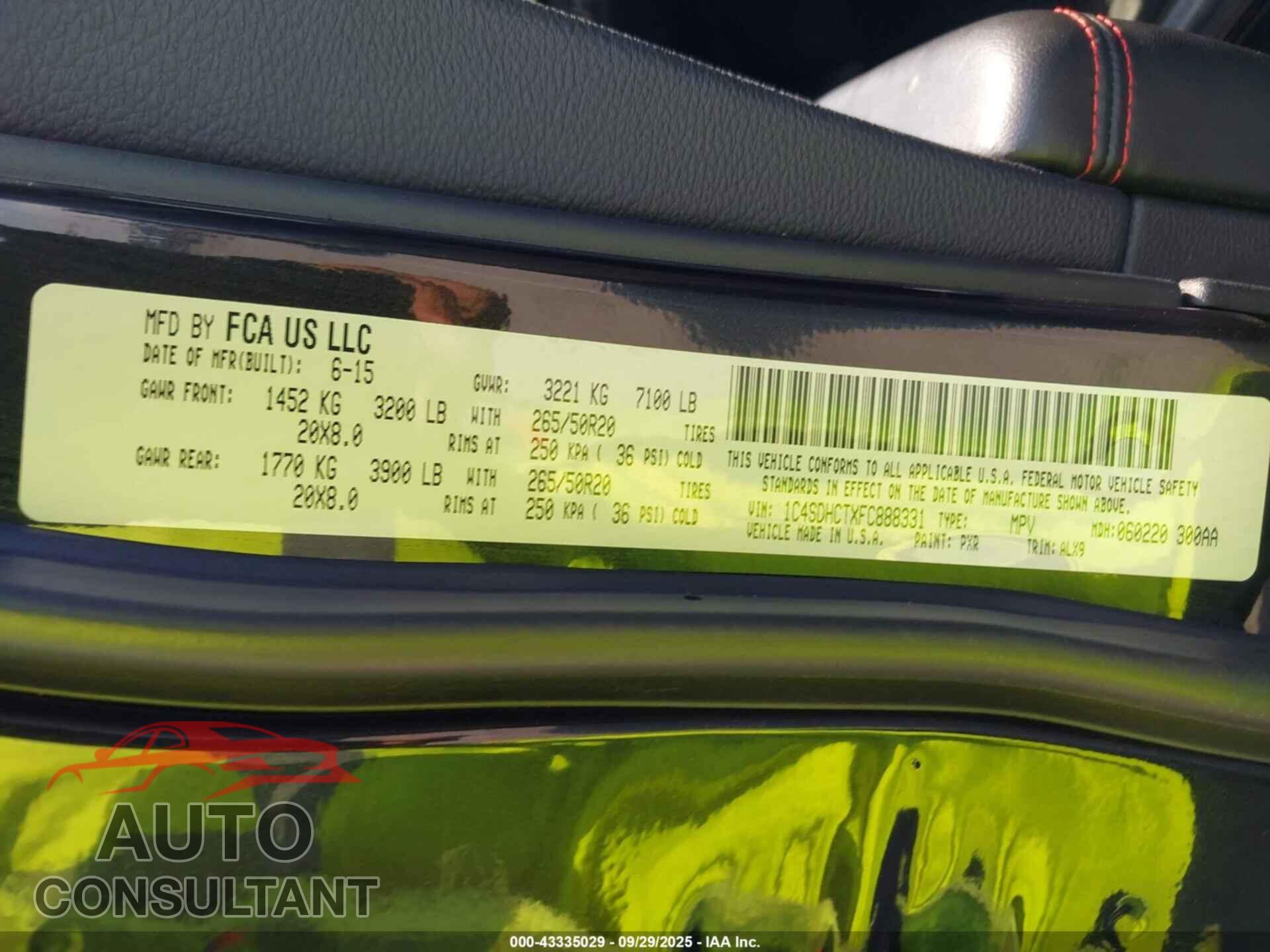 DODGE DURANGO 2015 - 1C4SDHCTXFC888331