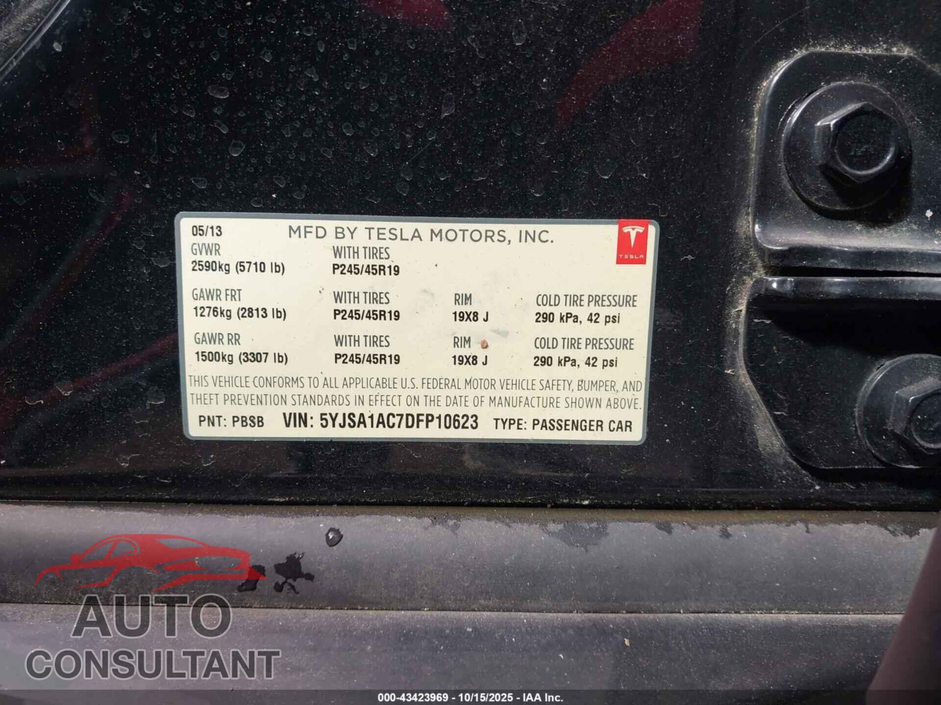 TESLA MODEL S 2013 - 5YJSA1AC7DFP10623