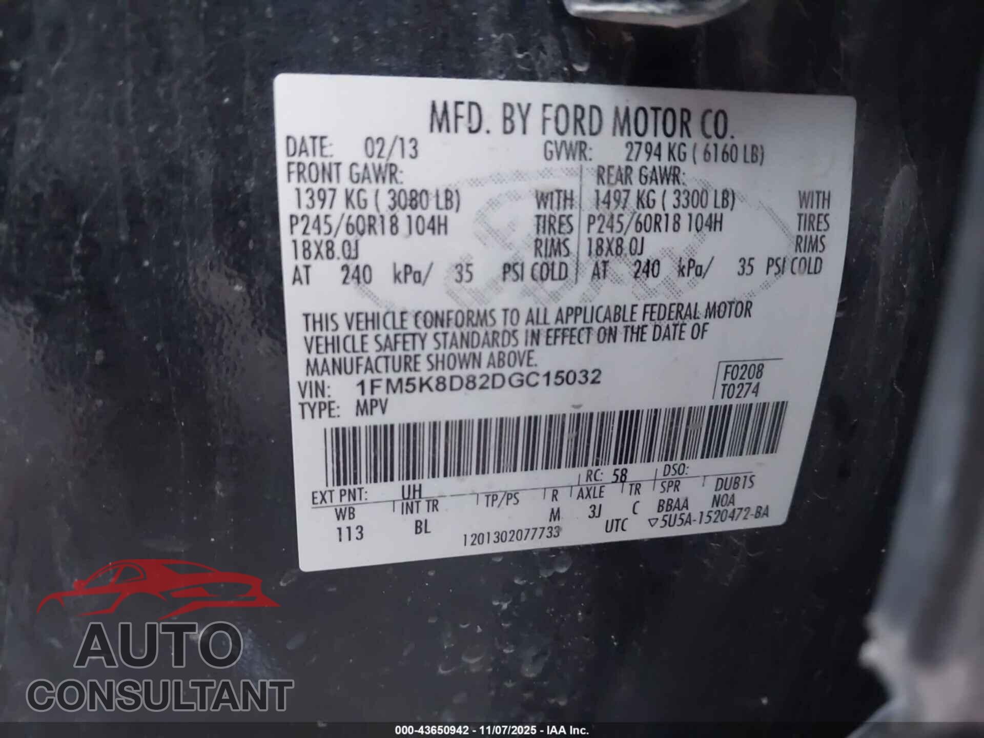 FORD EXPLORER 2013 - 1FM5K8D82DGC15032