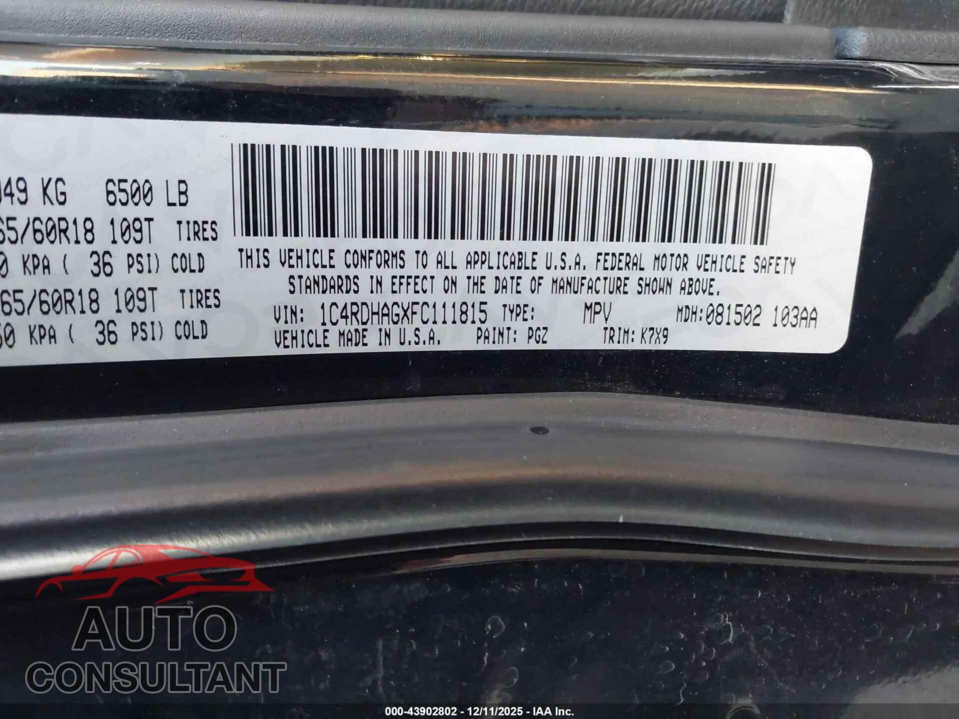 DODGE DURANGO 2015 - 1C4RDHAGXFC111815