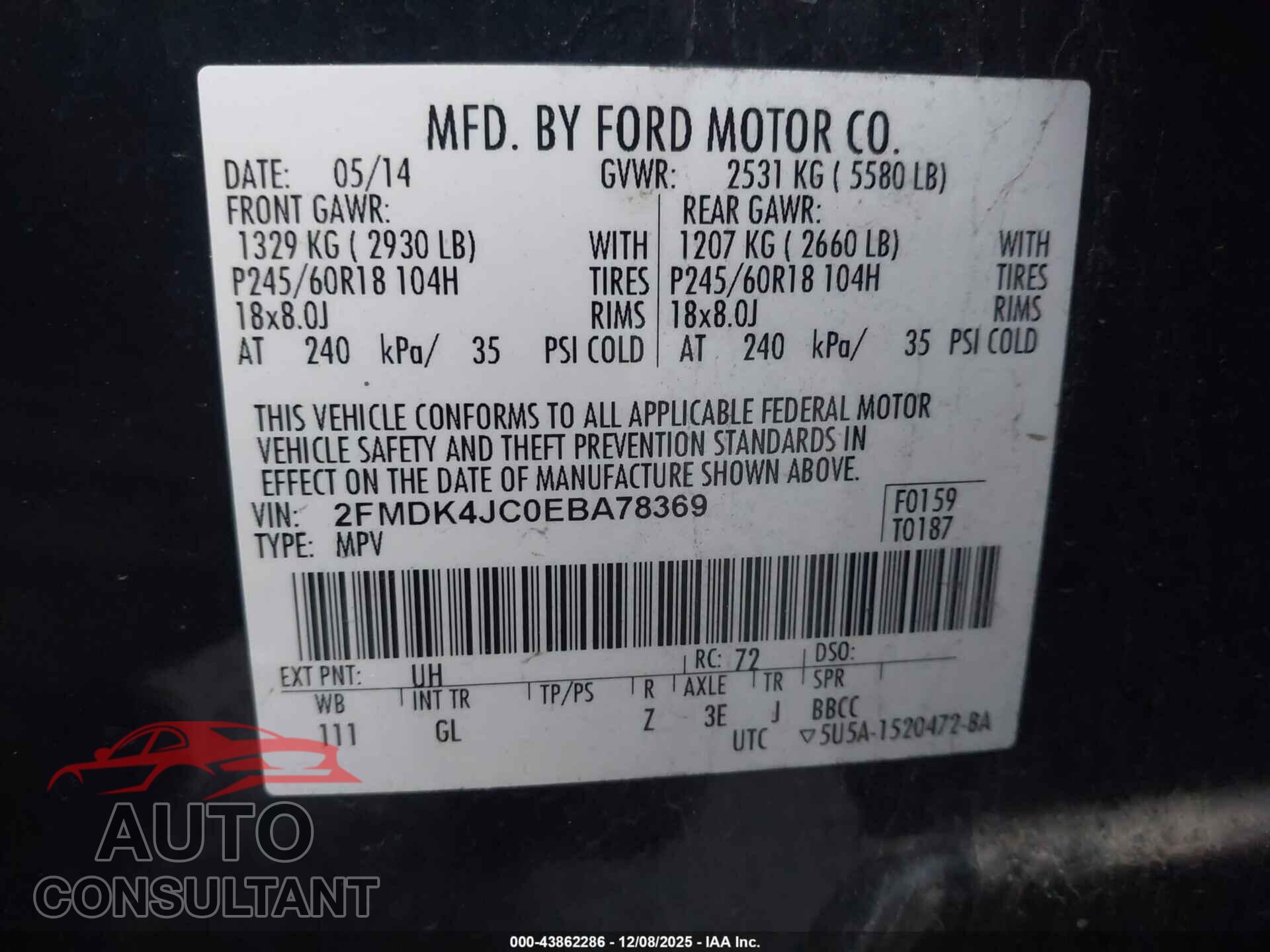 FORD EDGE 2014 - 2FMDK4JC0EBA78369