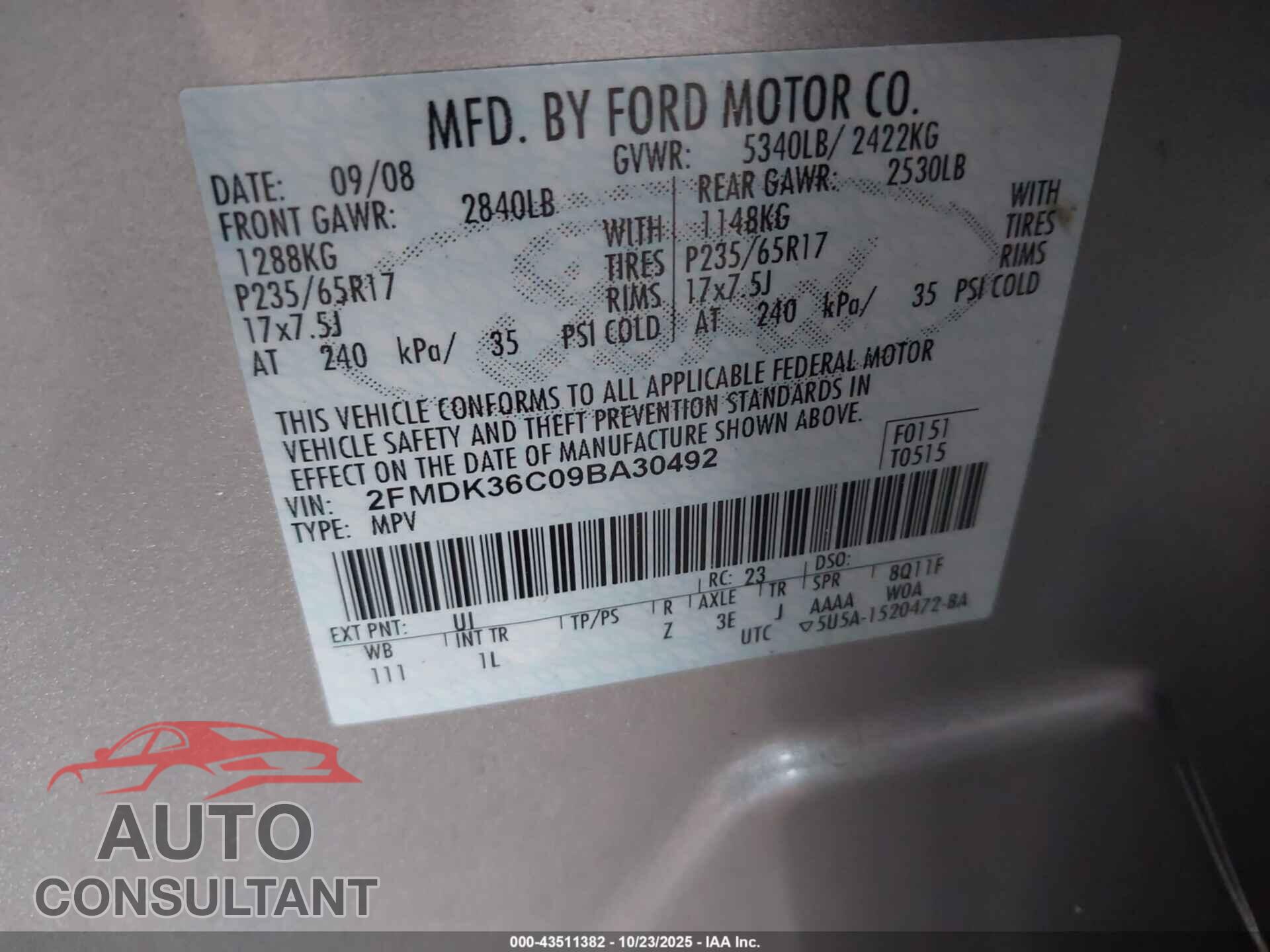 FORD EDGE 2009 - 2FMDK36C09BA30492