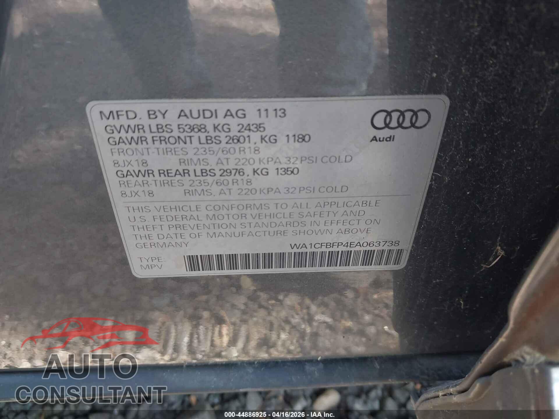 AUDI Q5 2014 - WA1CFBFP4EA063738