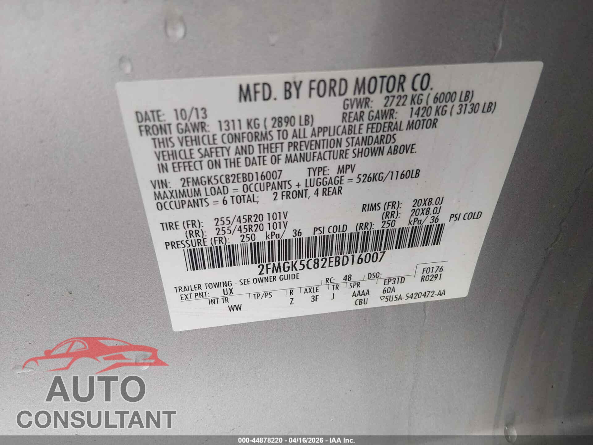 FORD FLEX 2014 - 2FMGK5C82EBD16007