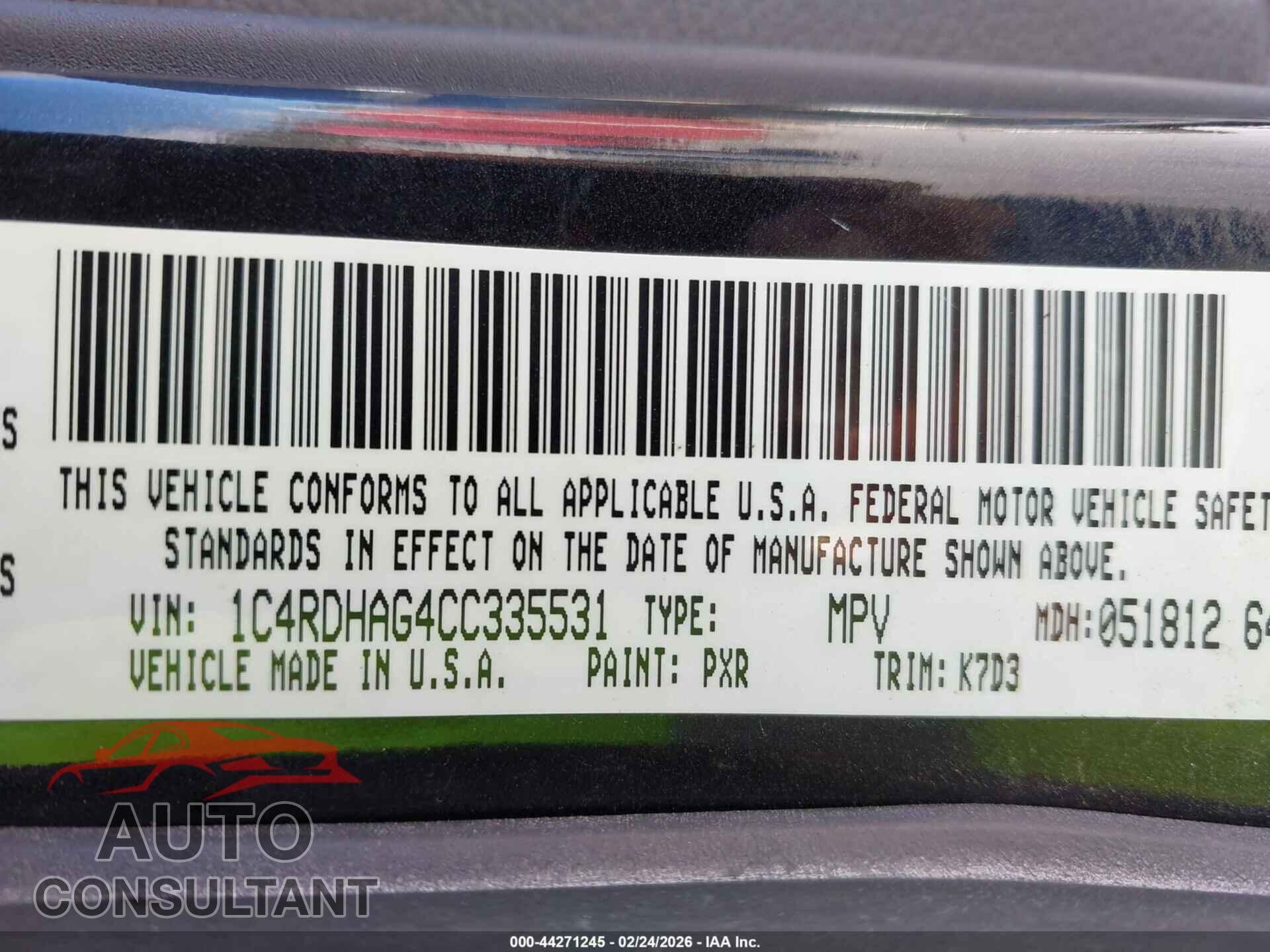 DODGE DURANGO 2012 - 1C4RDHAG4CC335531