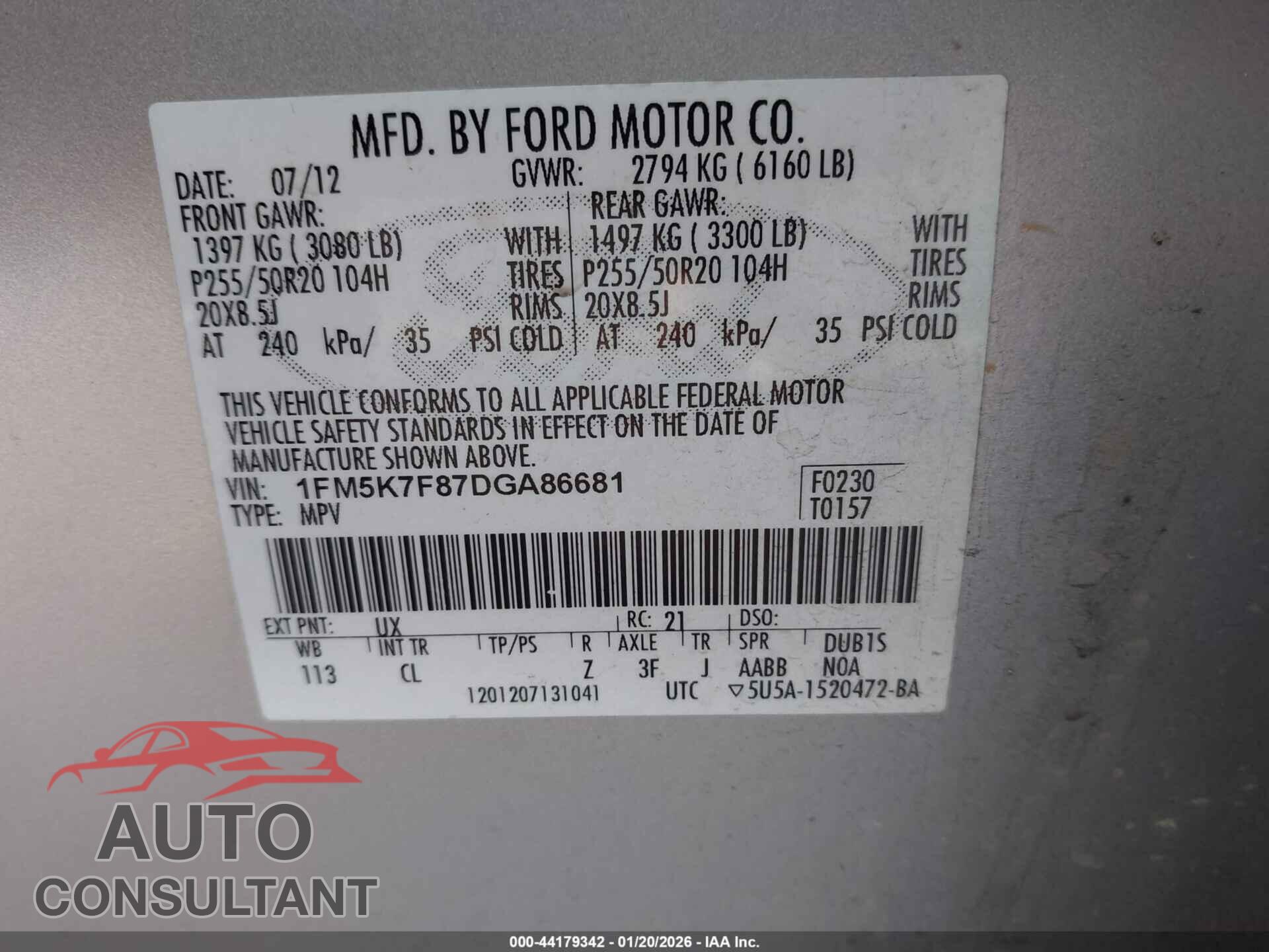FORD EXPLORER 2013 - 1FM5K7F87DGA86681