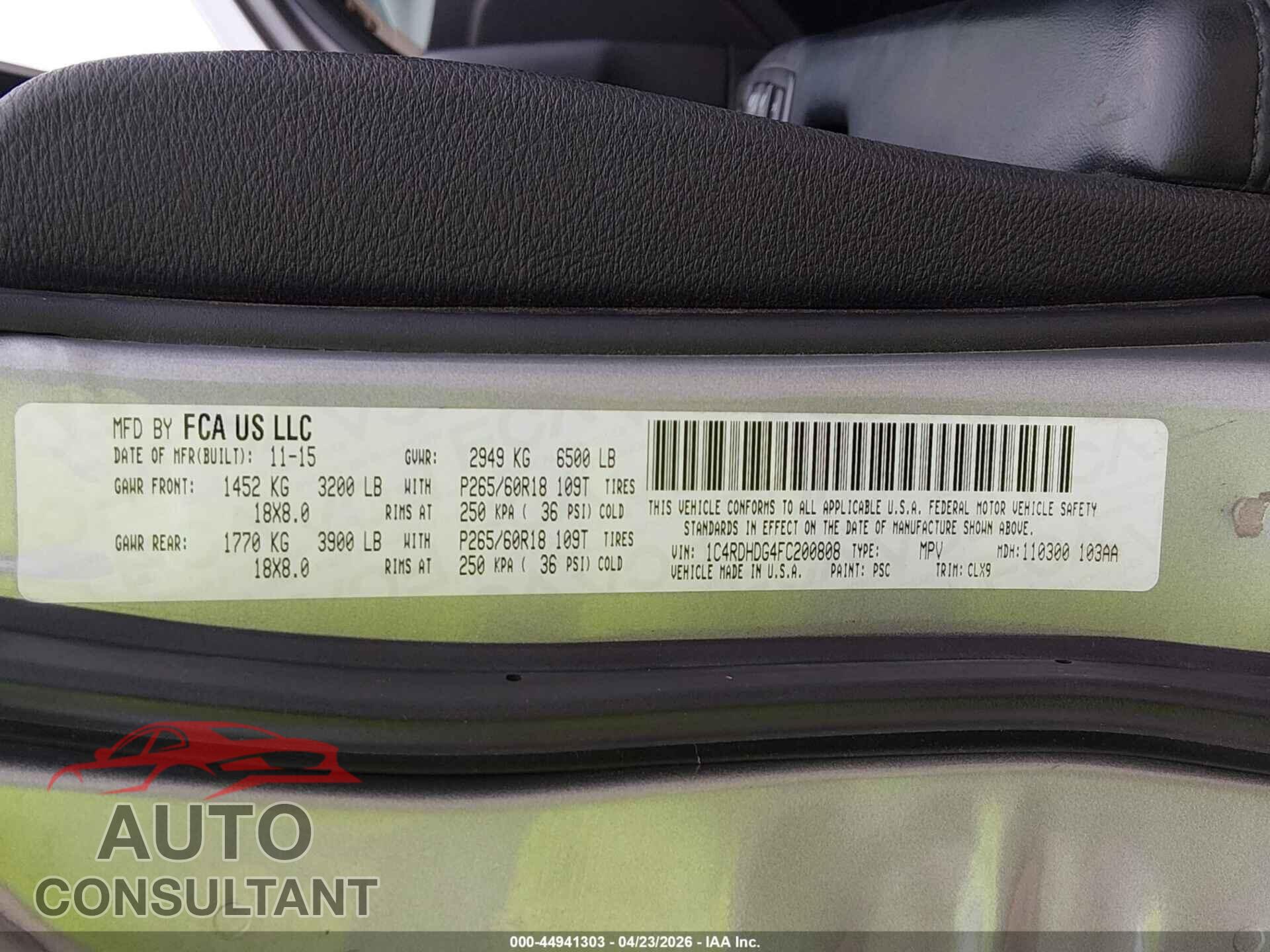 DODGE DURANGO 2015 - 1C4RDHDG4FC200808