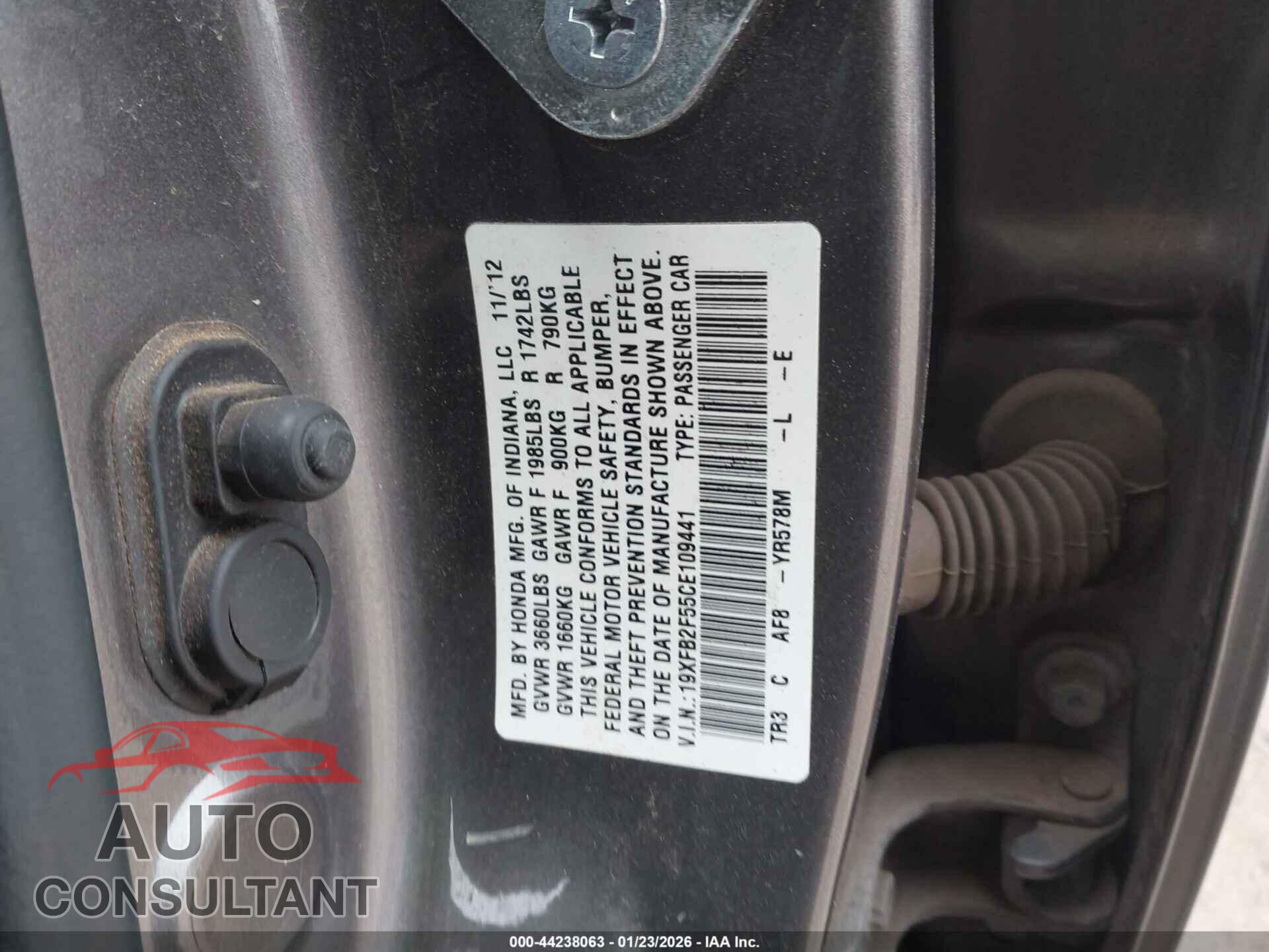 HONDA CIVIC 2012 - 19XFB2F55CE109441