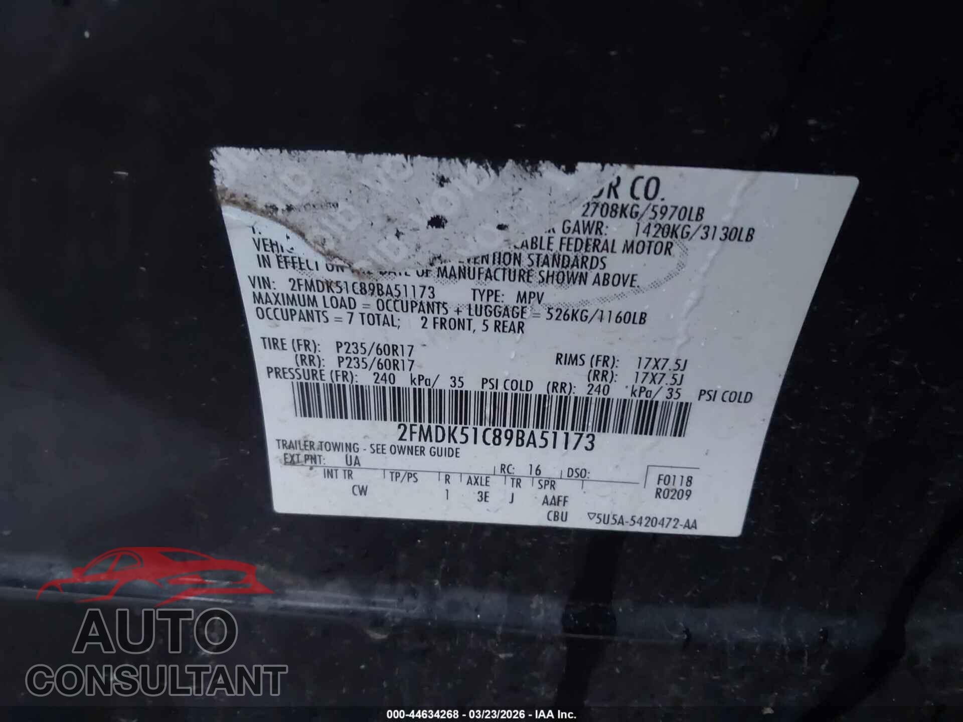 FORD FLEX 2009 - 2FMDK51C89BA51173