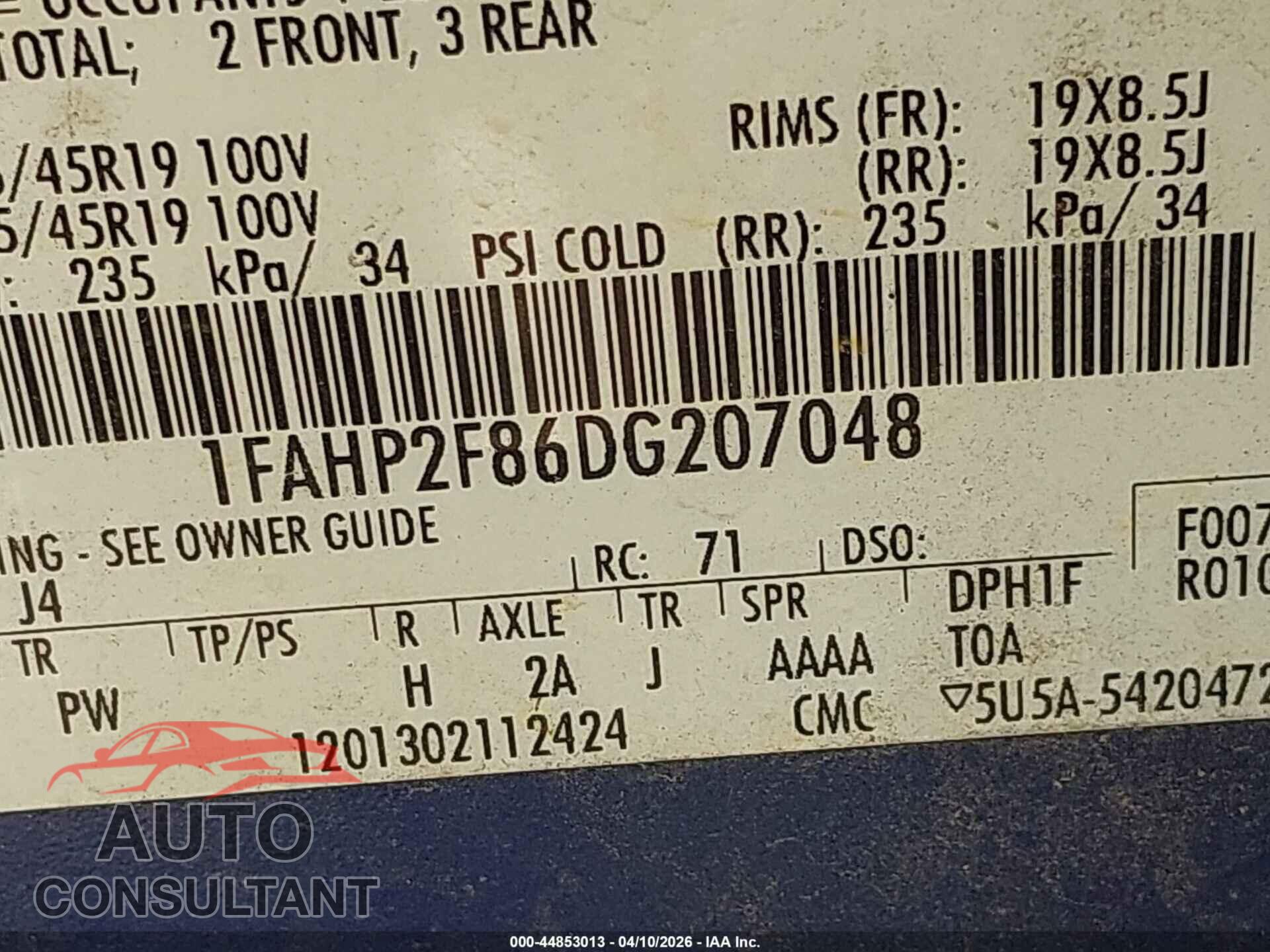 FORD TAURUS 2013 - 1FAHP2F86DG207048