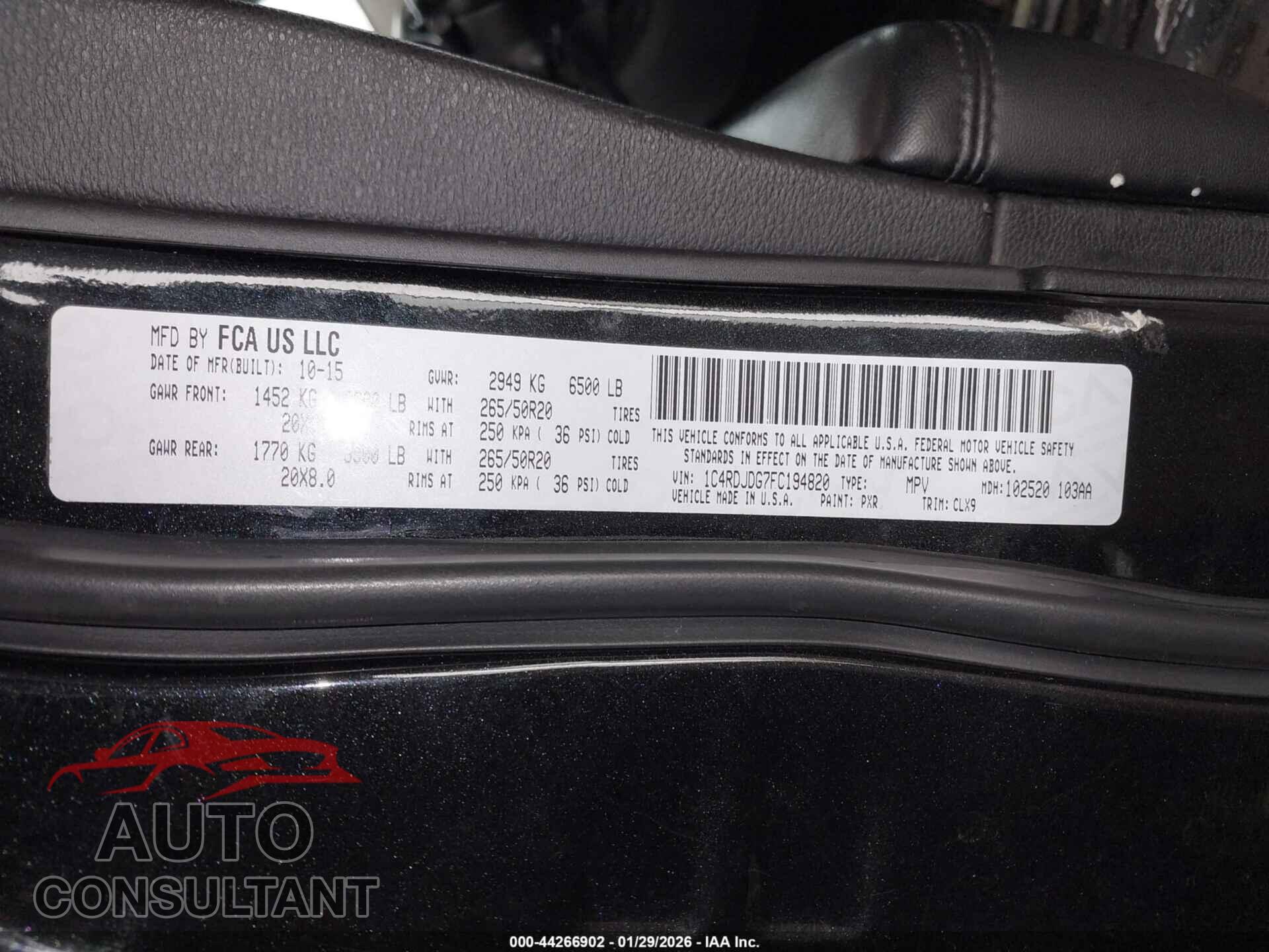 DODGE DURANGO 2015 - 1C4RDJDG7FC194820