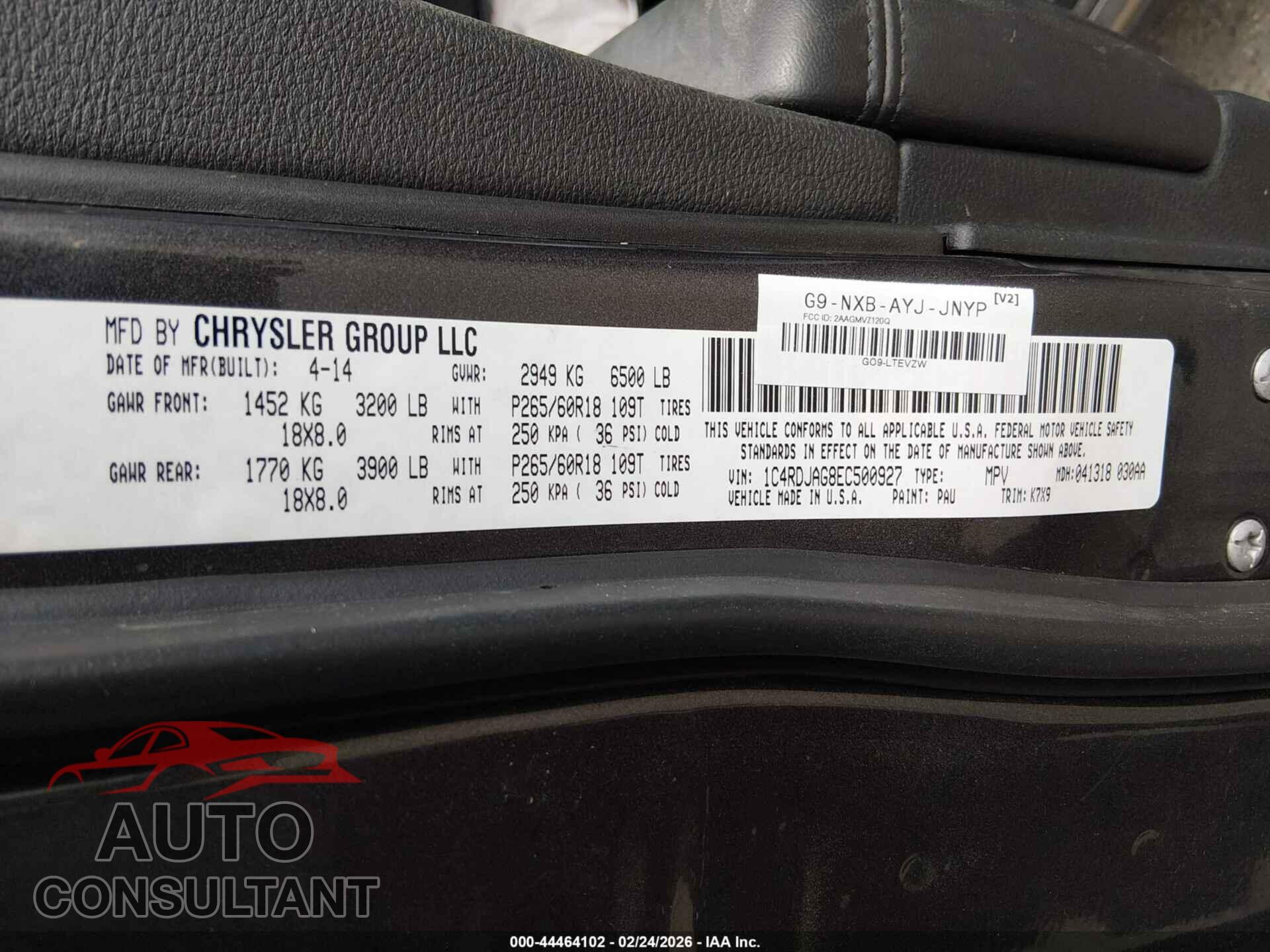 DODGE DURANGO 2014 - 1C4RDJAG8EC500927