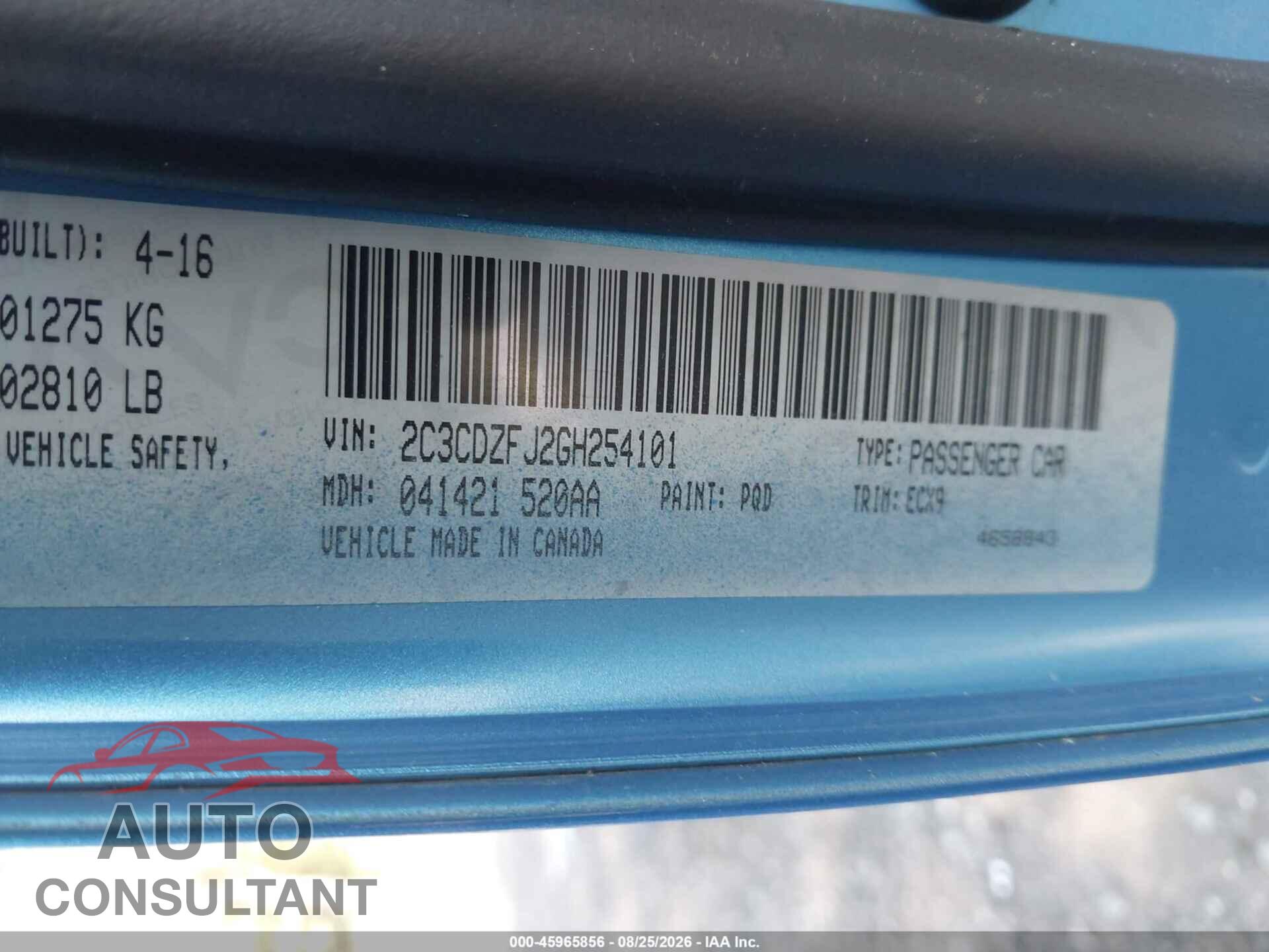 DODGE CHALLENGER 2016 - 2C3CDZFJ2GH254101