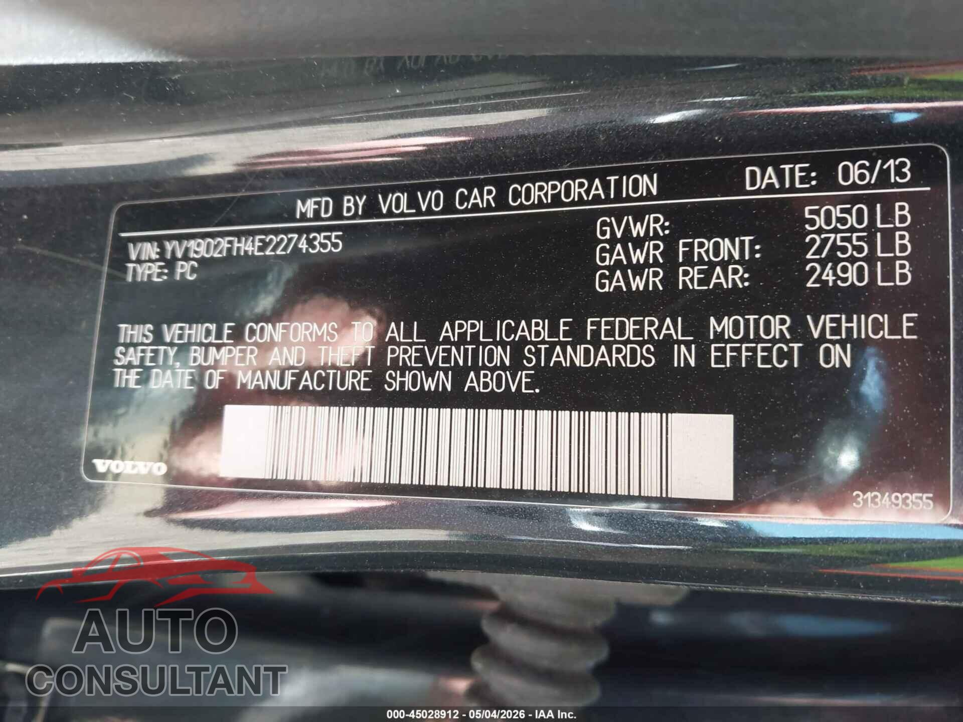 VOLVO S60 2014 - YV1902FH4E2274355