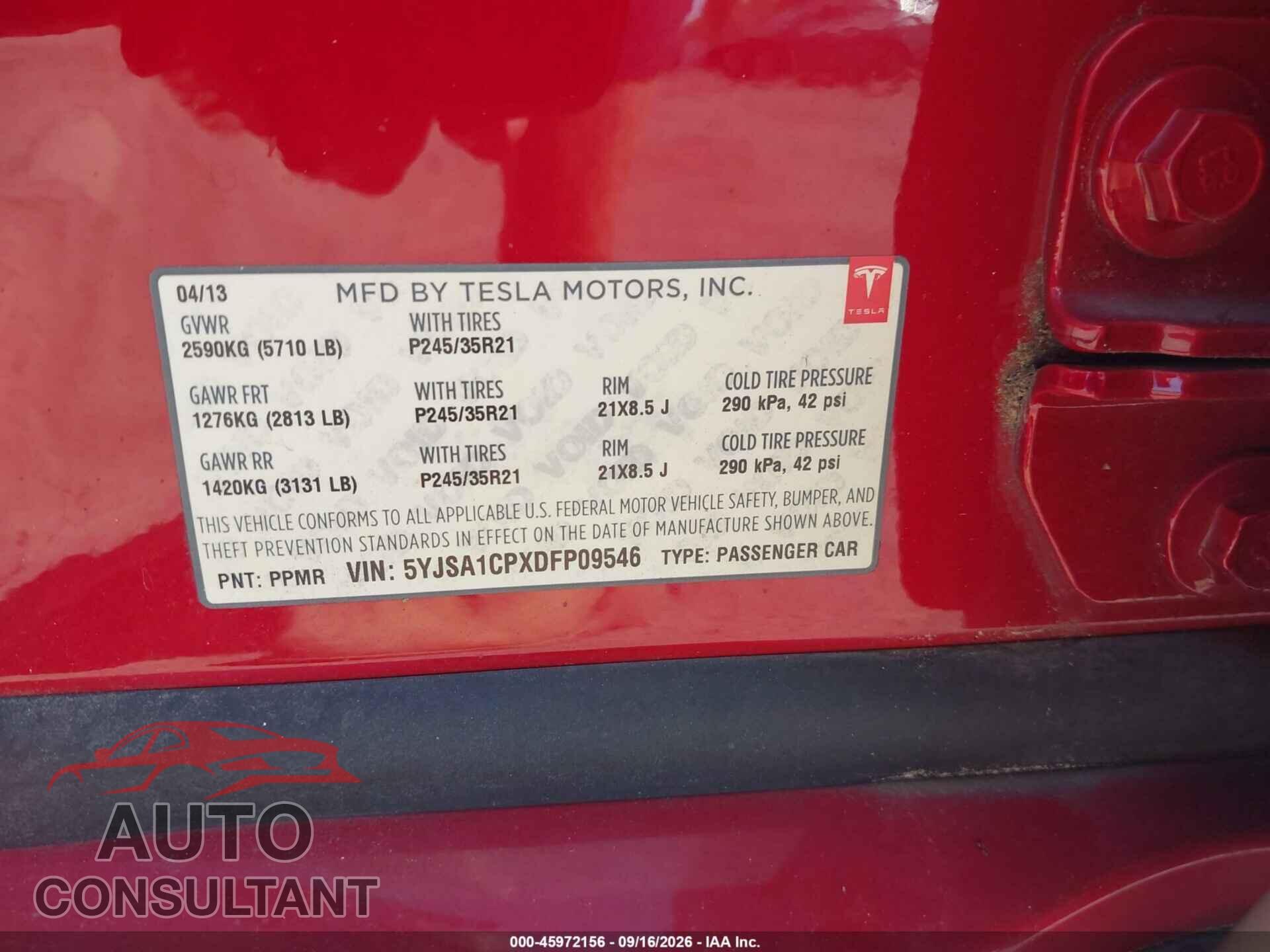 TESLA MODEL S 2013 - 5YJSA1CPXDFP09546