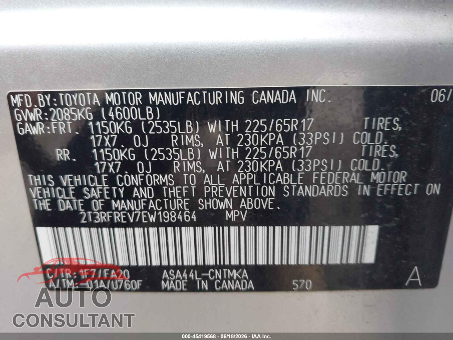 TOYOTA RAV4 2014 - 2T3RFREV7EW198464