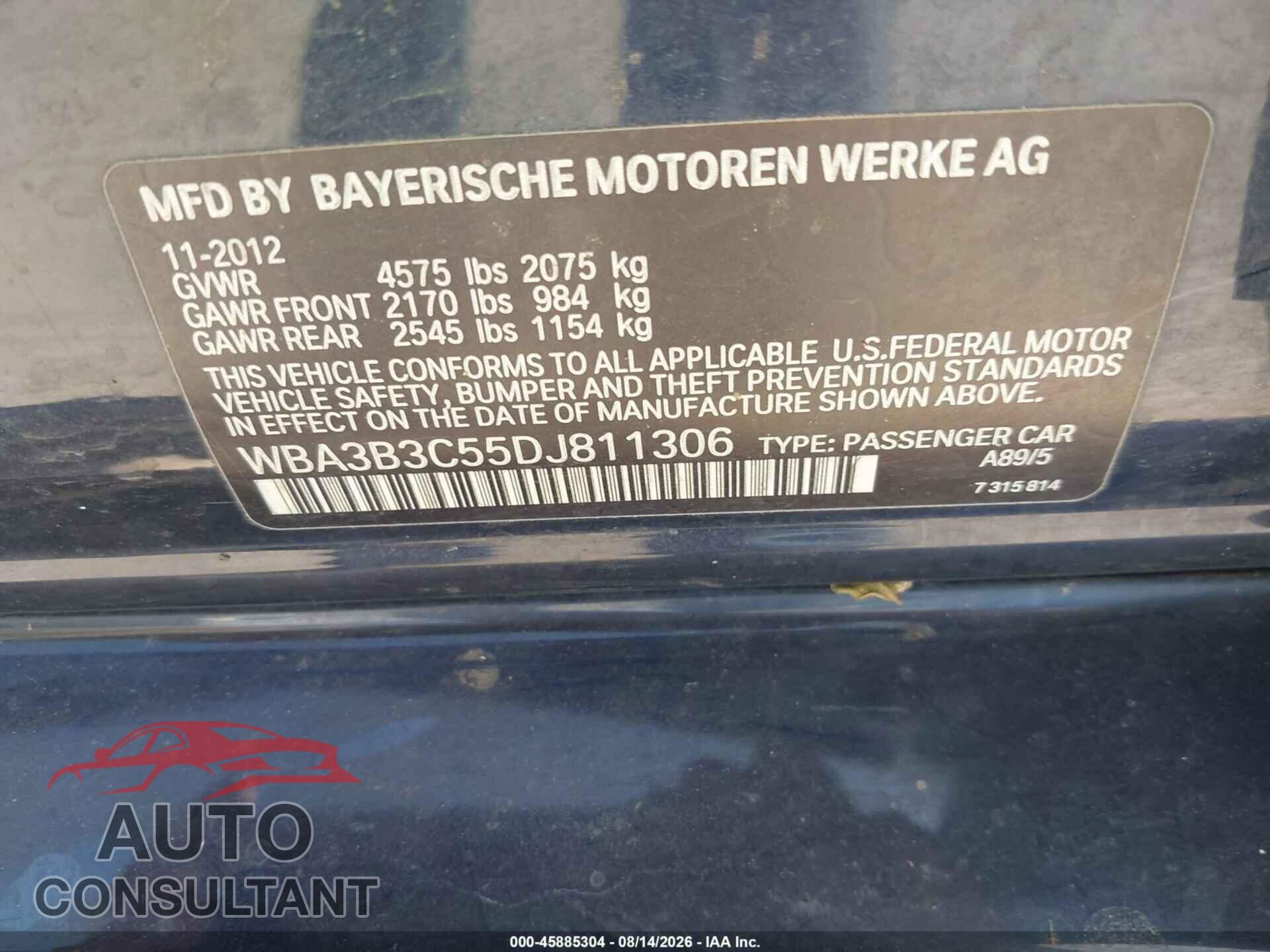 BMW 328I 2013 - WBA3B3C55DJ811306