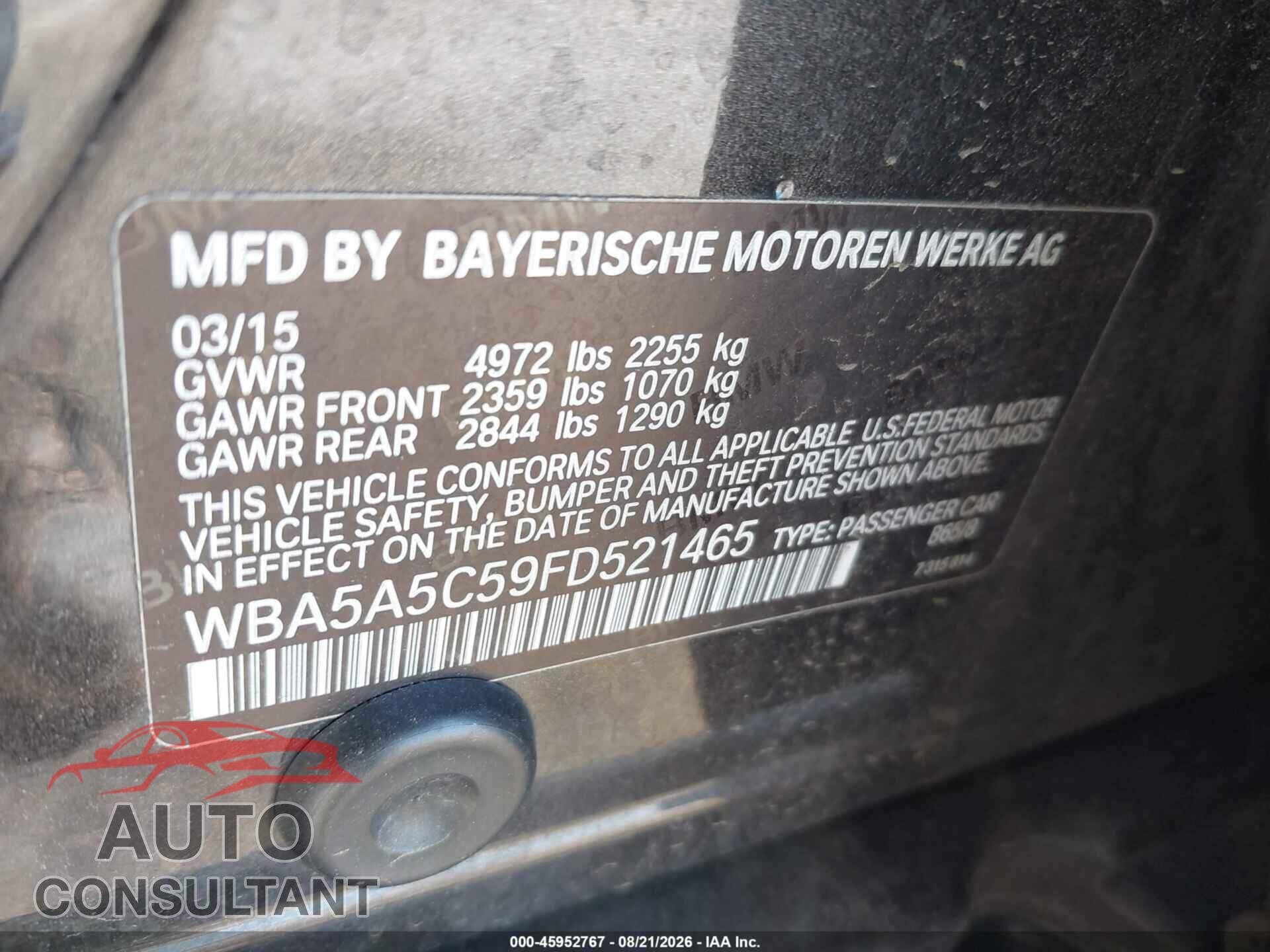 BMW 528I 2015 - WBA5A5C59FD521465
