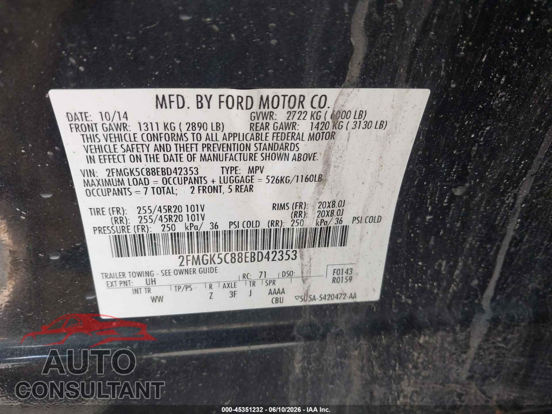 FORD FLEX 2014 - 2FMGK5C88EBD42353