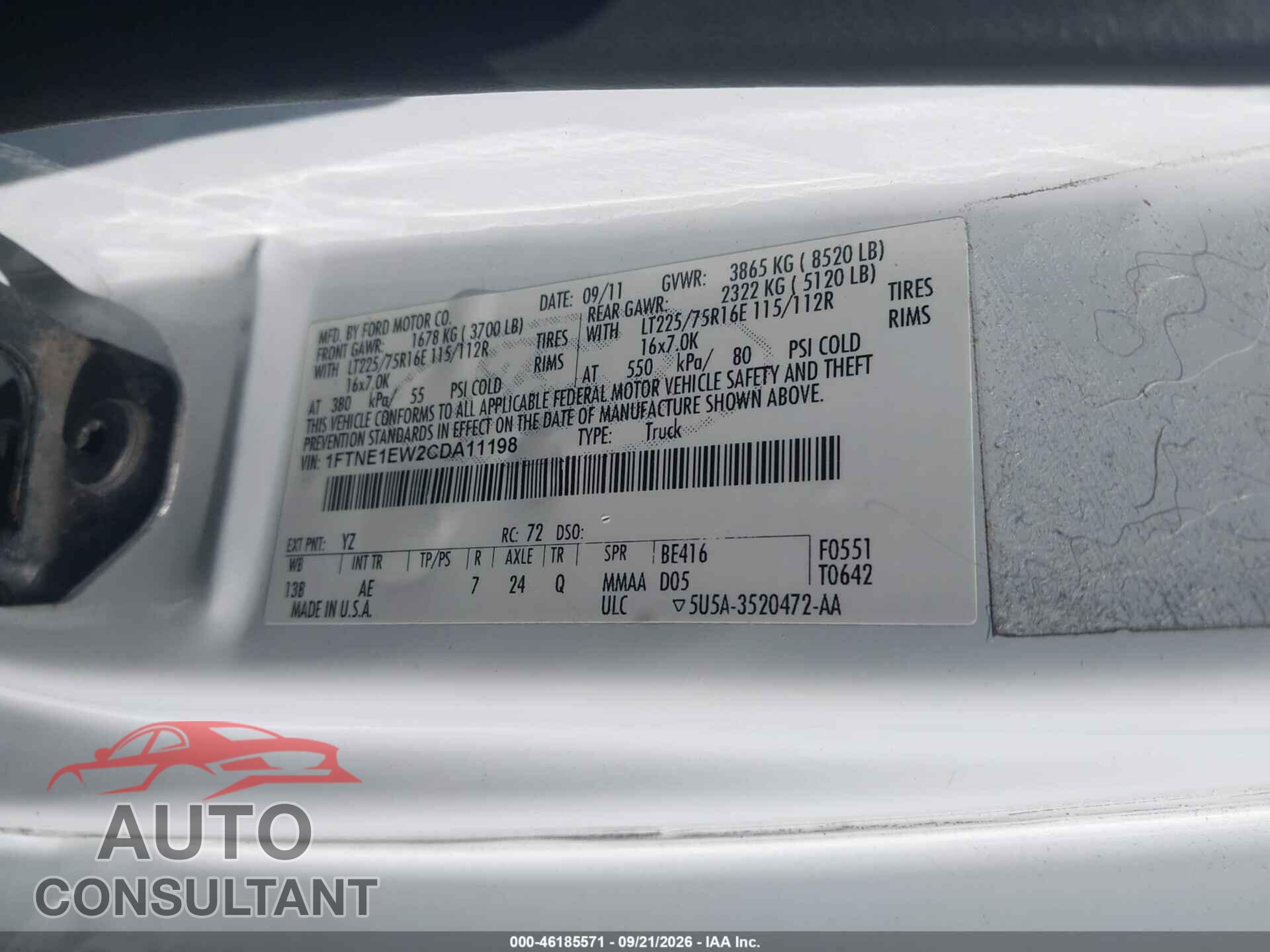 FORD E-150 2012 - 1FTNE1EW2CDA11198