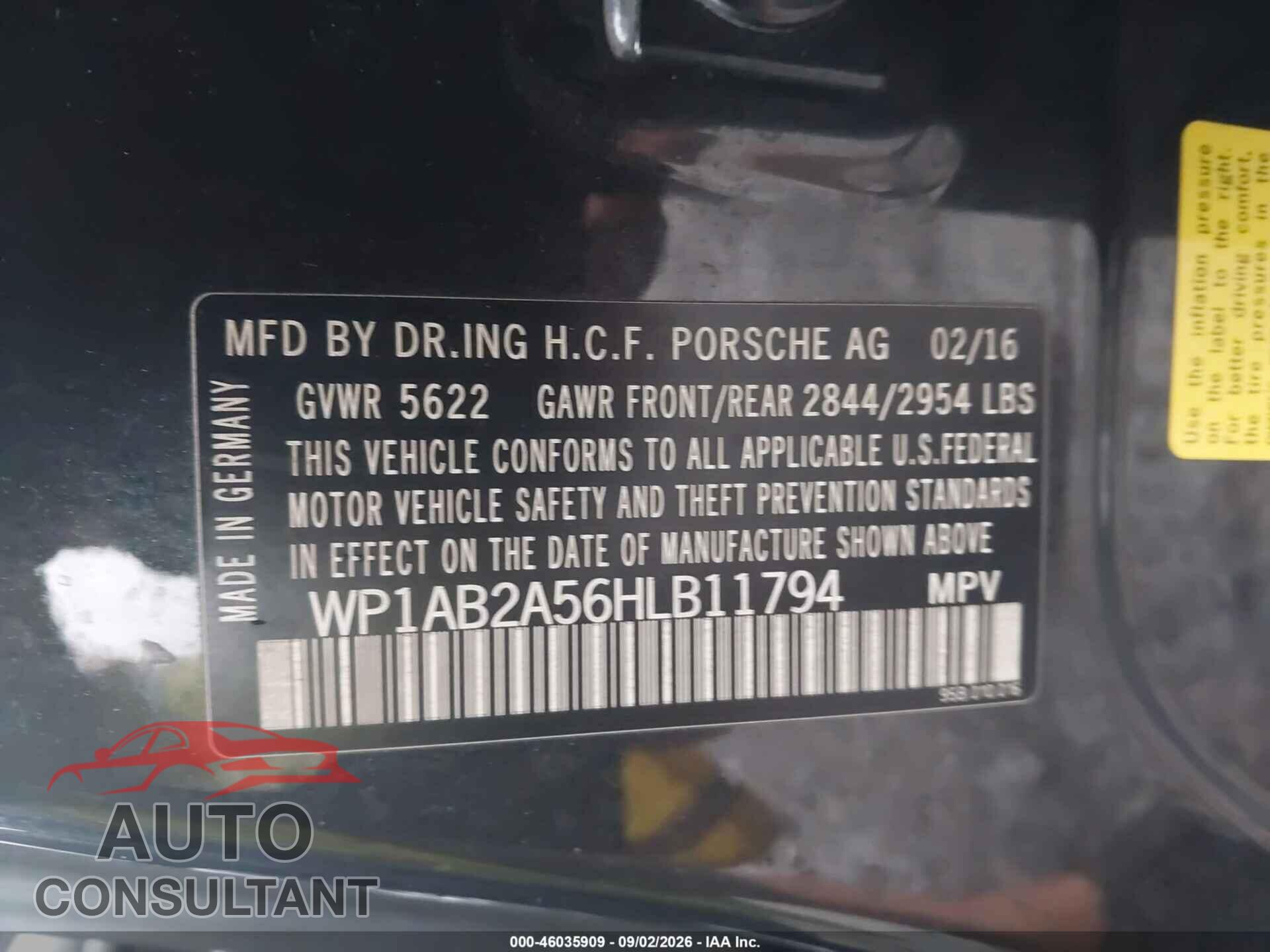 PORSCHE MACAN 2017 - WP1AB2A56HLB11794
