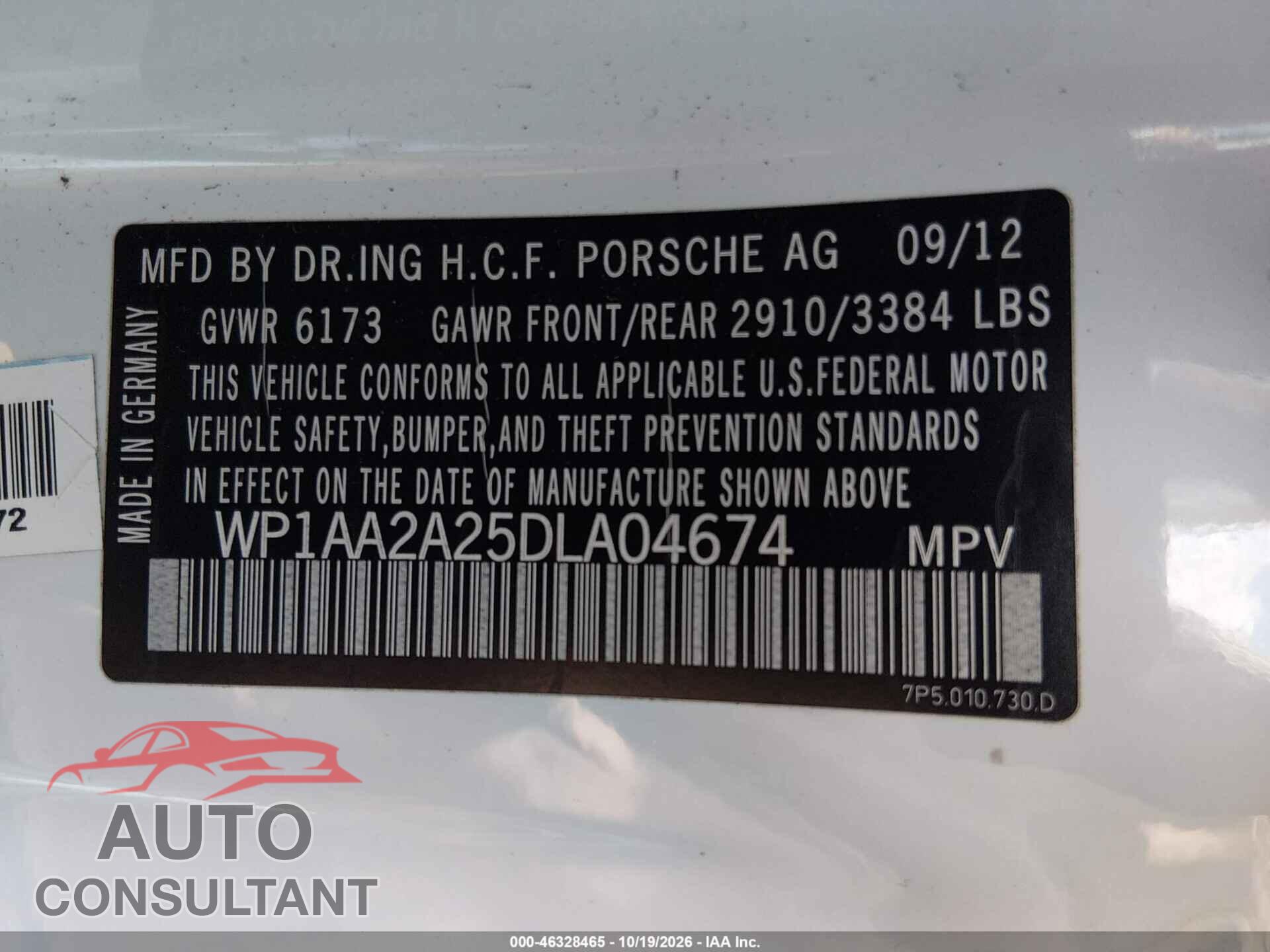 PORSCHE CAYENNE 2013 - WP1AA2A25DLA04674