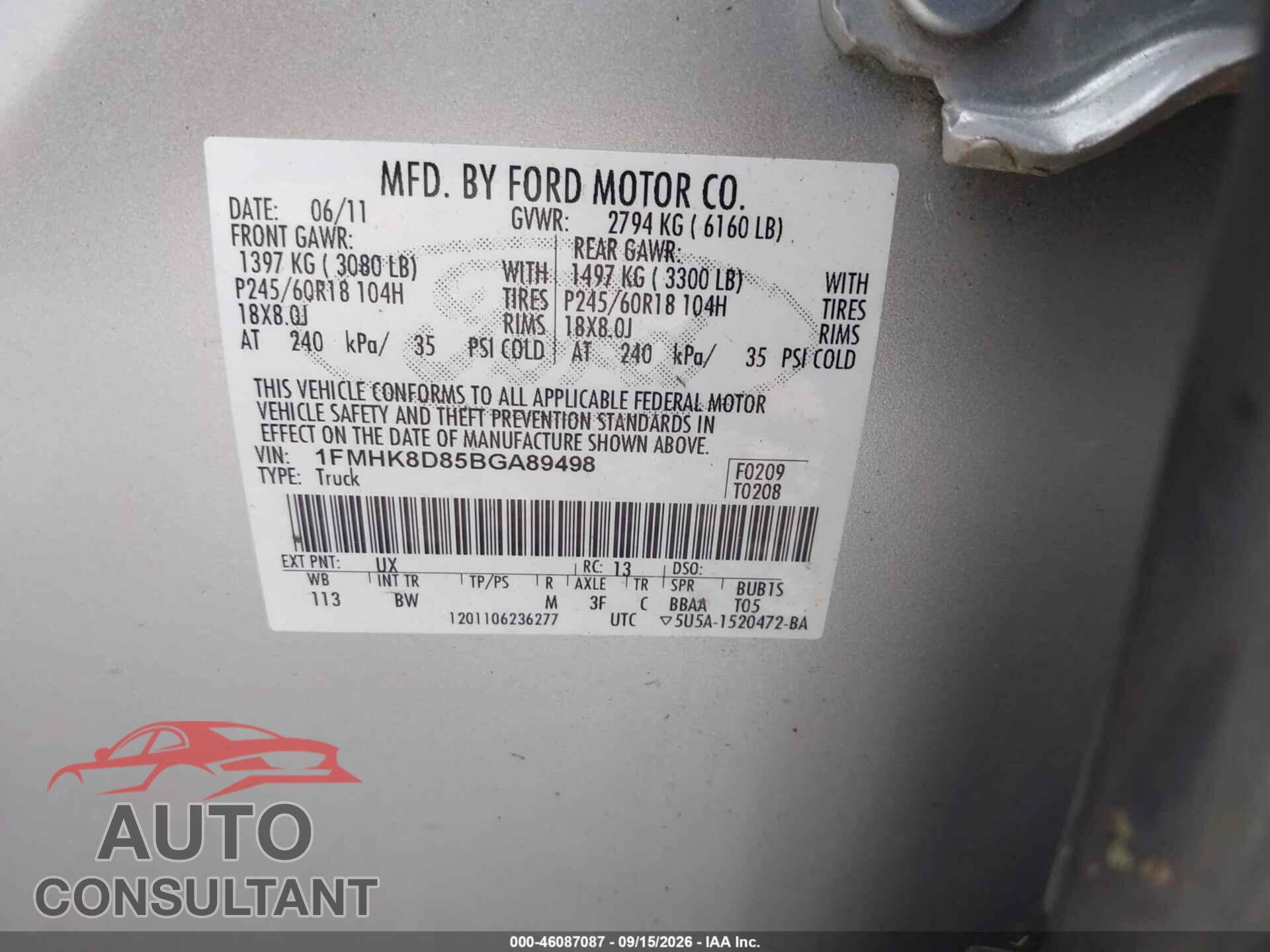 FORD EXPLORER 2011 - 1FMHK8D85BGA89498