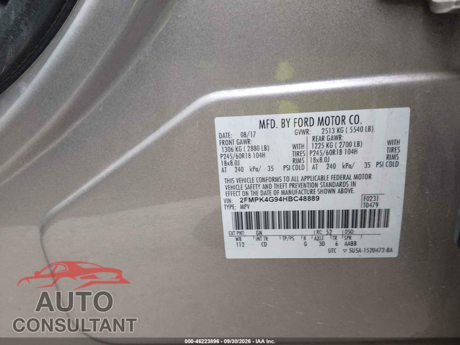 FORD EDGE 2017 - 2FMPK4G94HBC48889