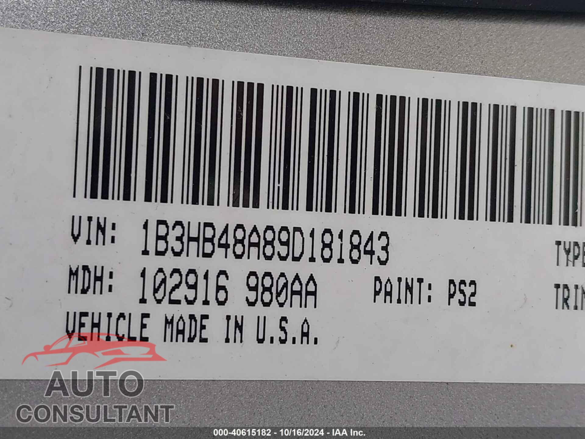 DODGE CALIBER 2009 - 1B3HB48A89D181843