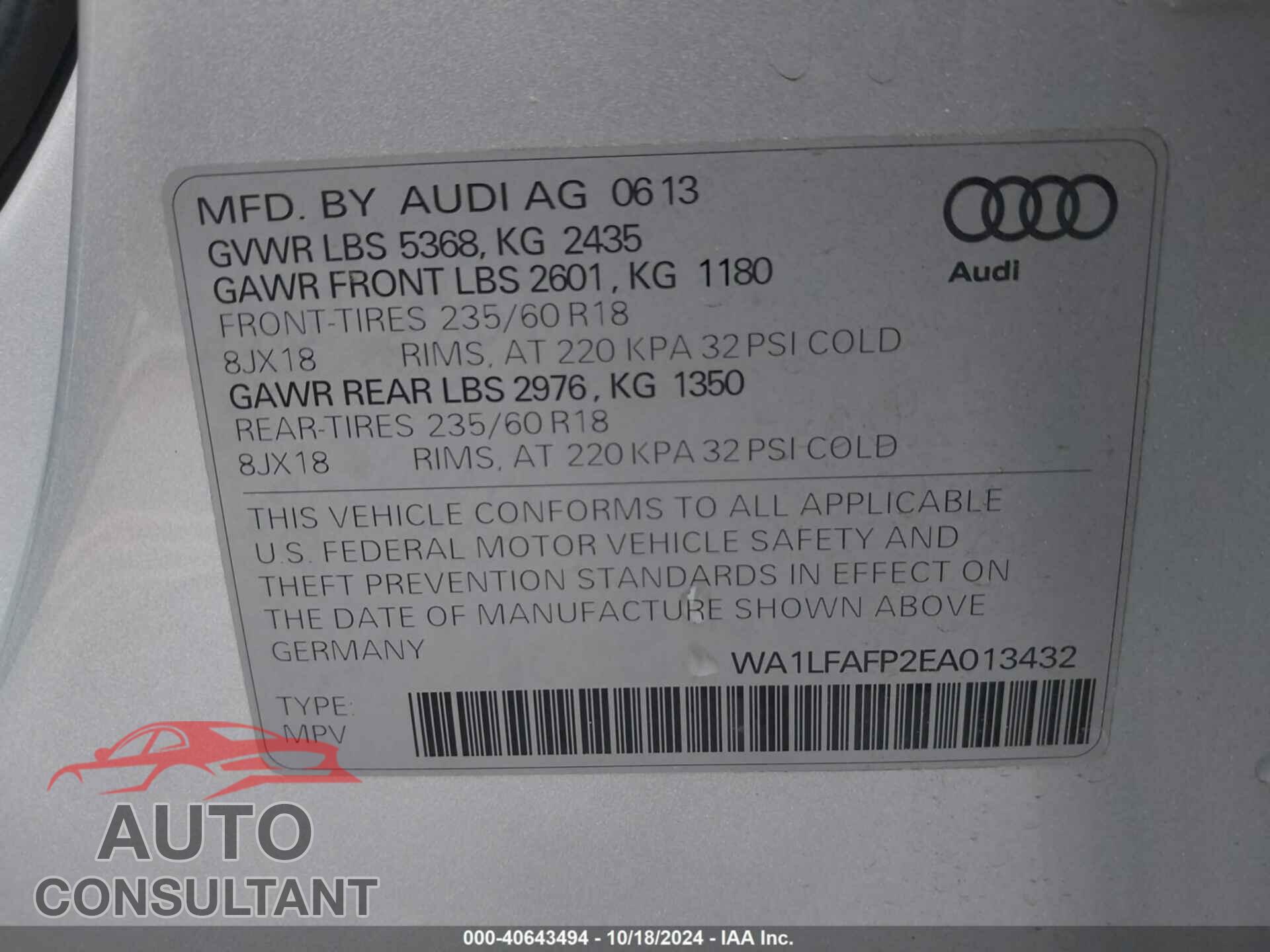 AUDI Q5 2014 - WA1LFAFP2EA013432