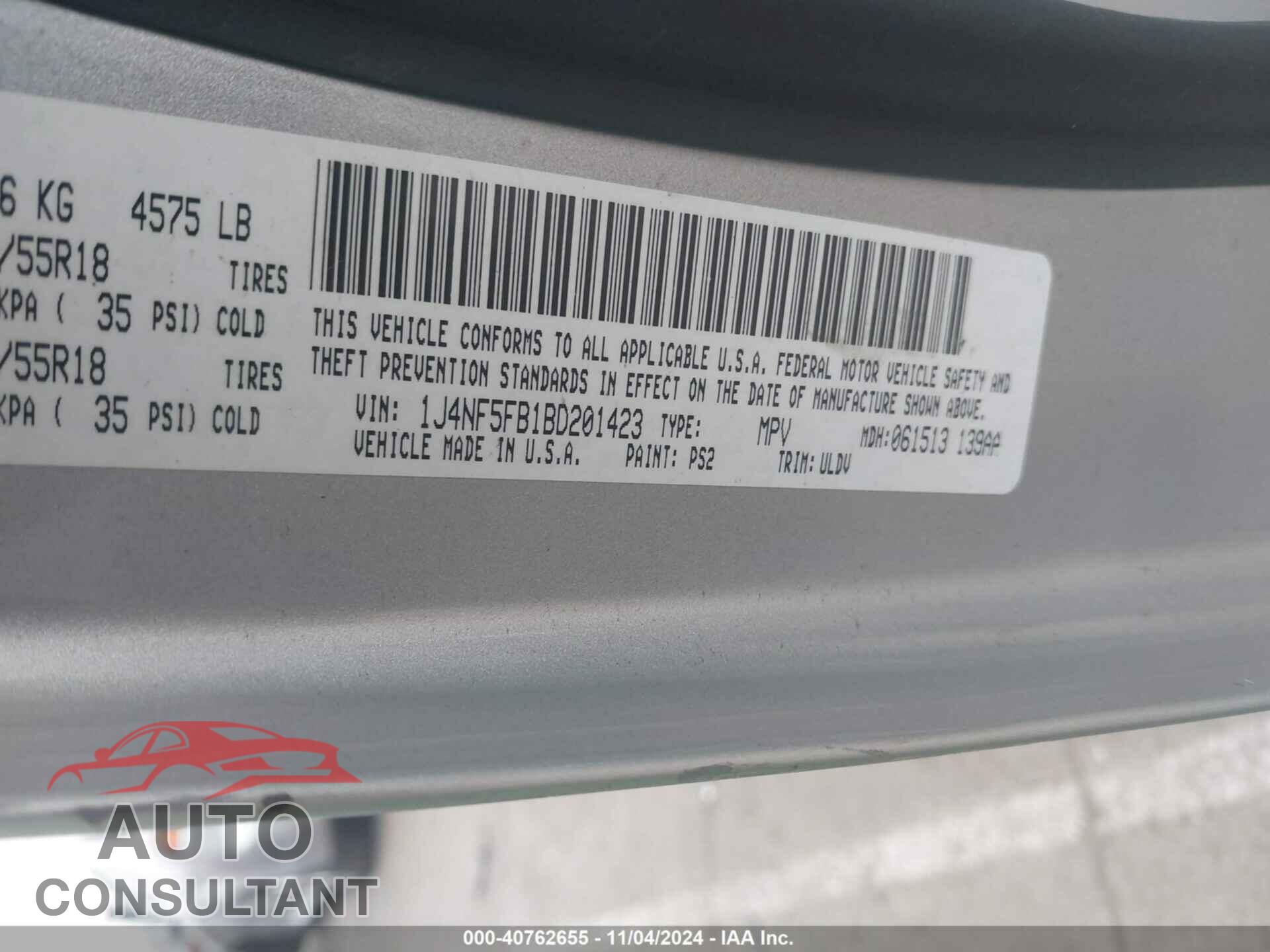 JEEP COMPASS 2011 - 1J4NF5FB1BD201423