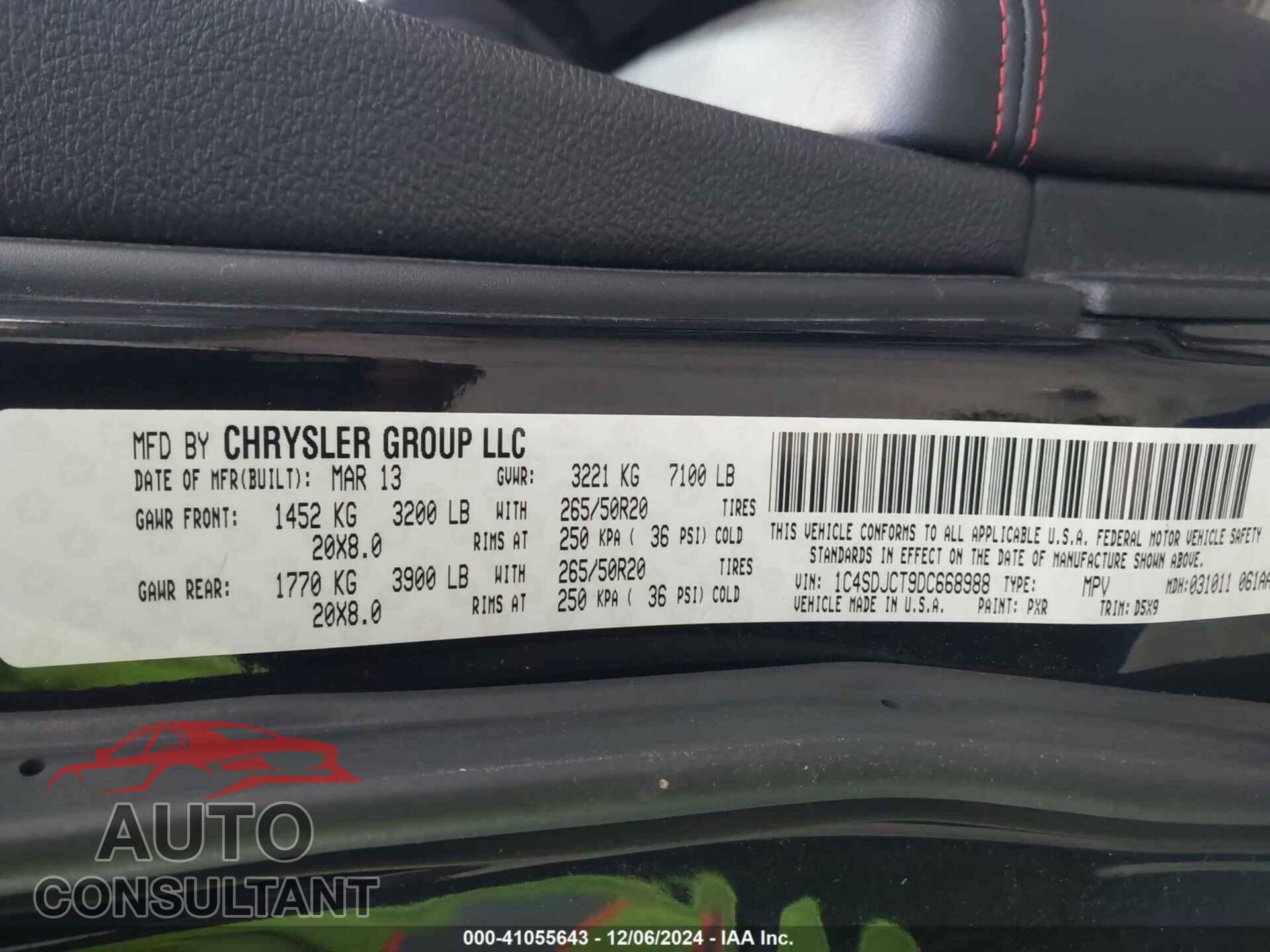 DODGE DURANGO 2013 - 1C4SDJCT9DC668988