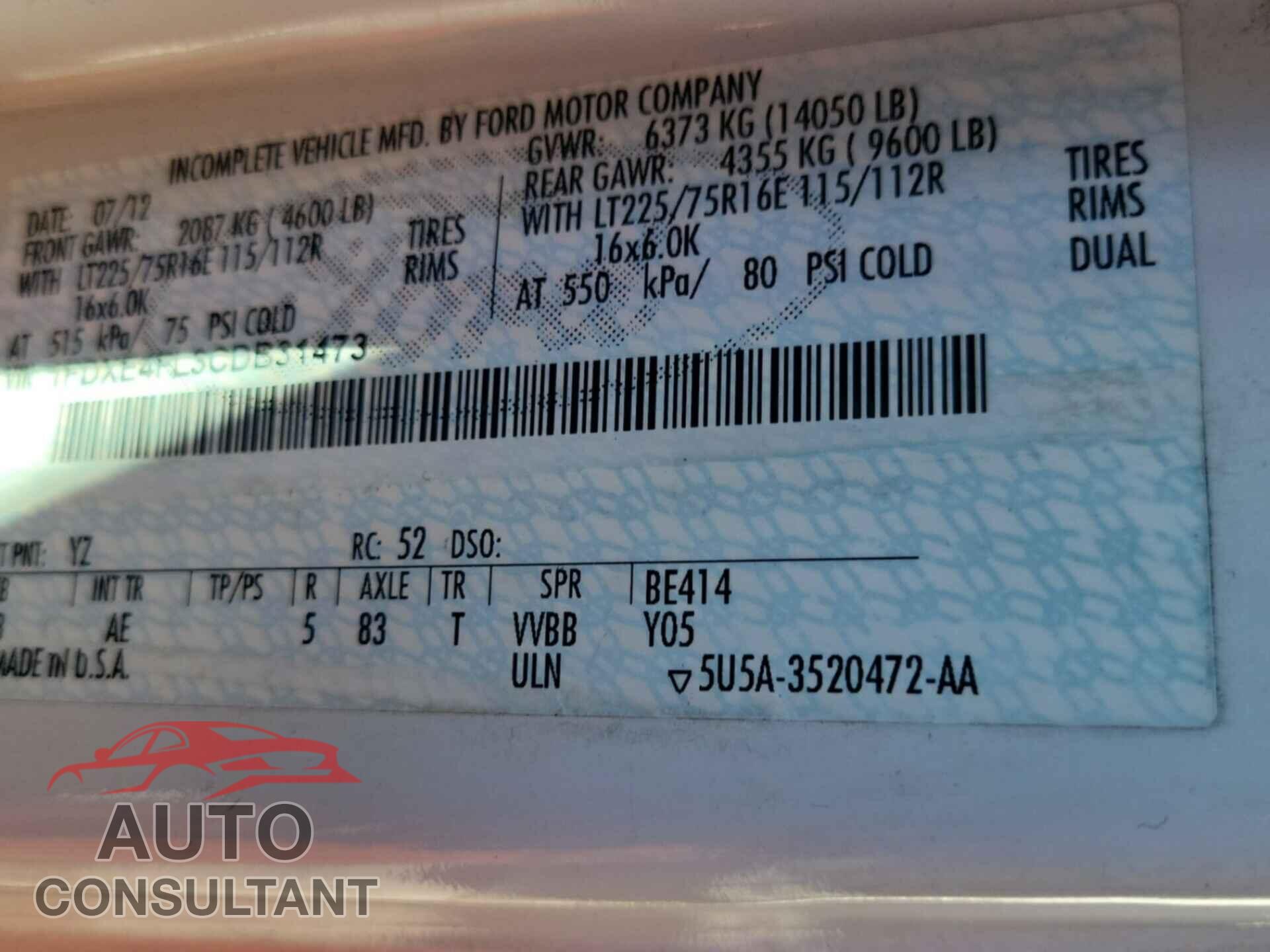 FORD ECONOLINE 2012 - 1FDXE4FL3CDB31473