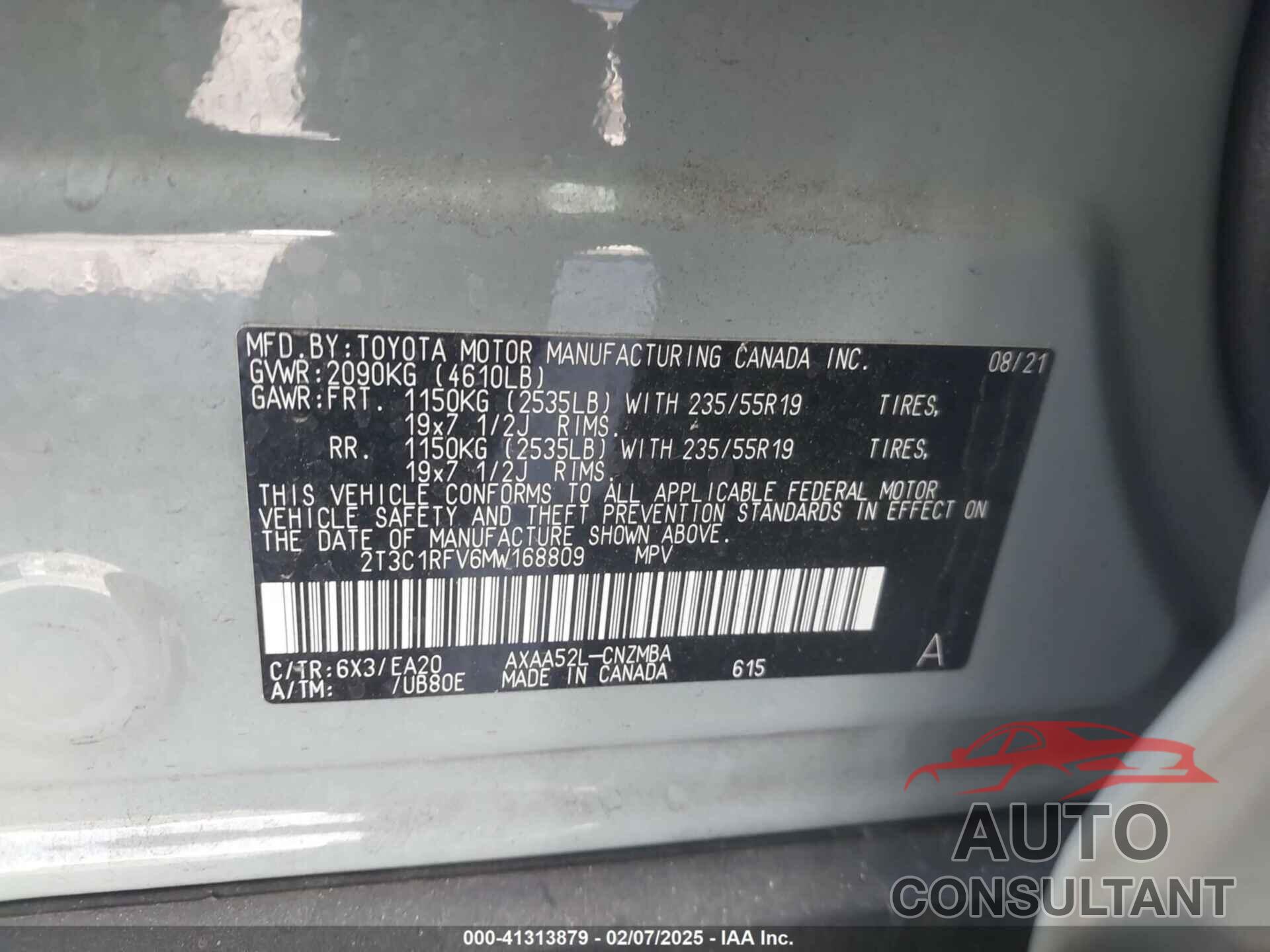 TOYOTA RAV4 2021 - 2T3C1RFV6MW168809