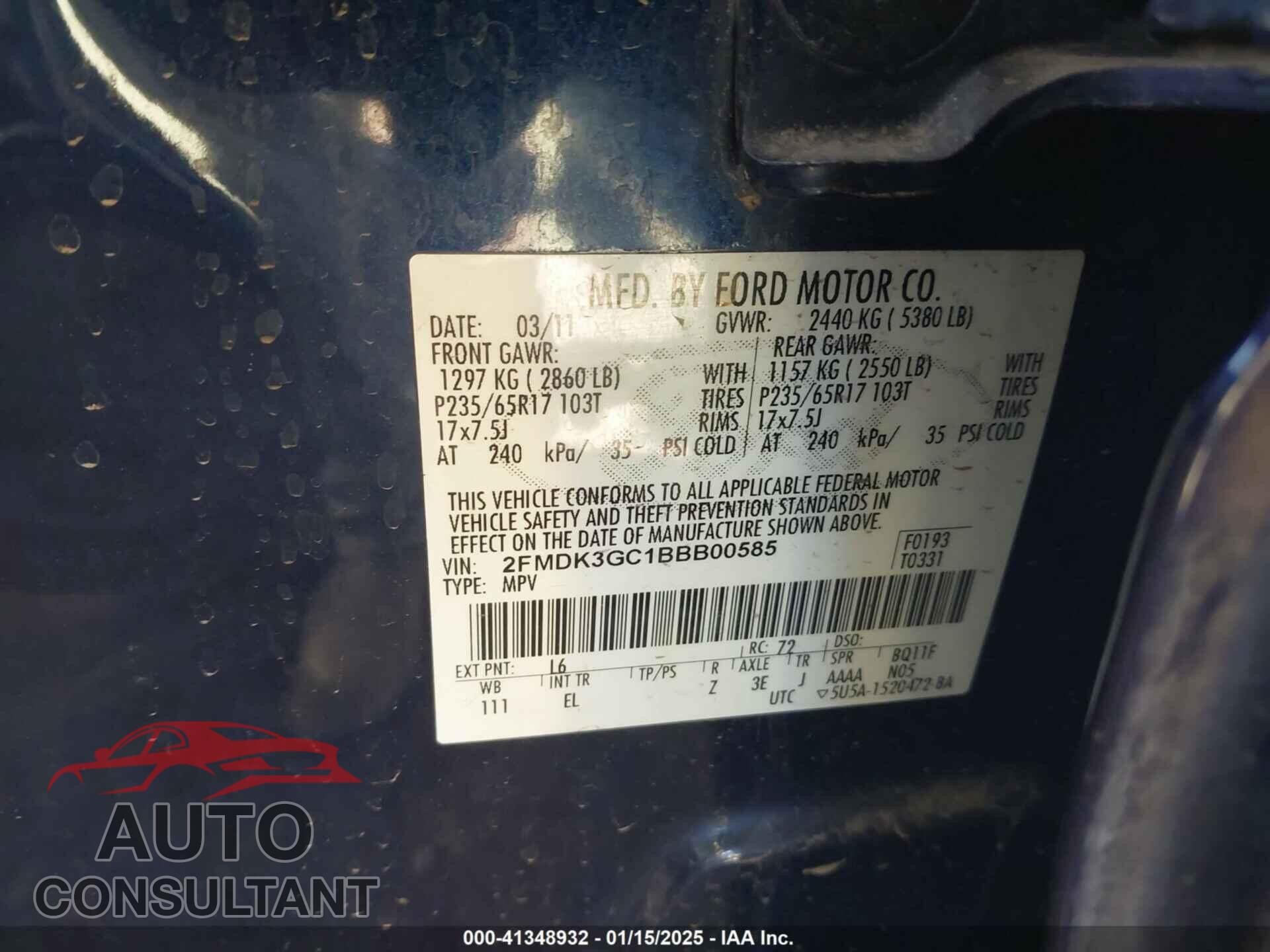 FORD EDGE 2011 - 2FMDK3GC1BBB00585