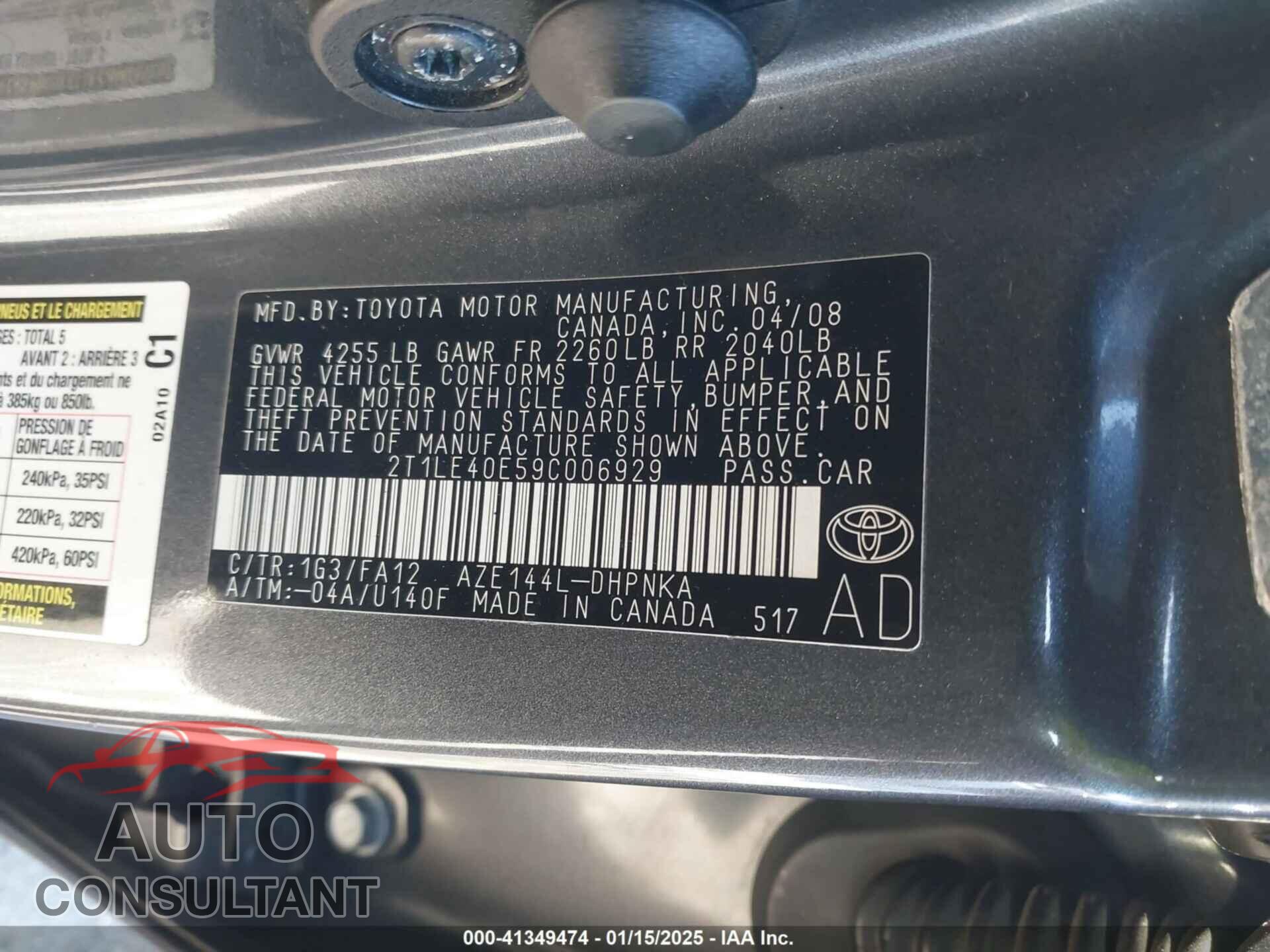 TOYOTA MATRIX 2009 - 2T1LE40E59C006929