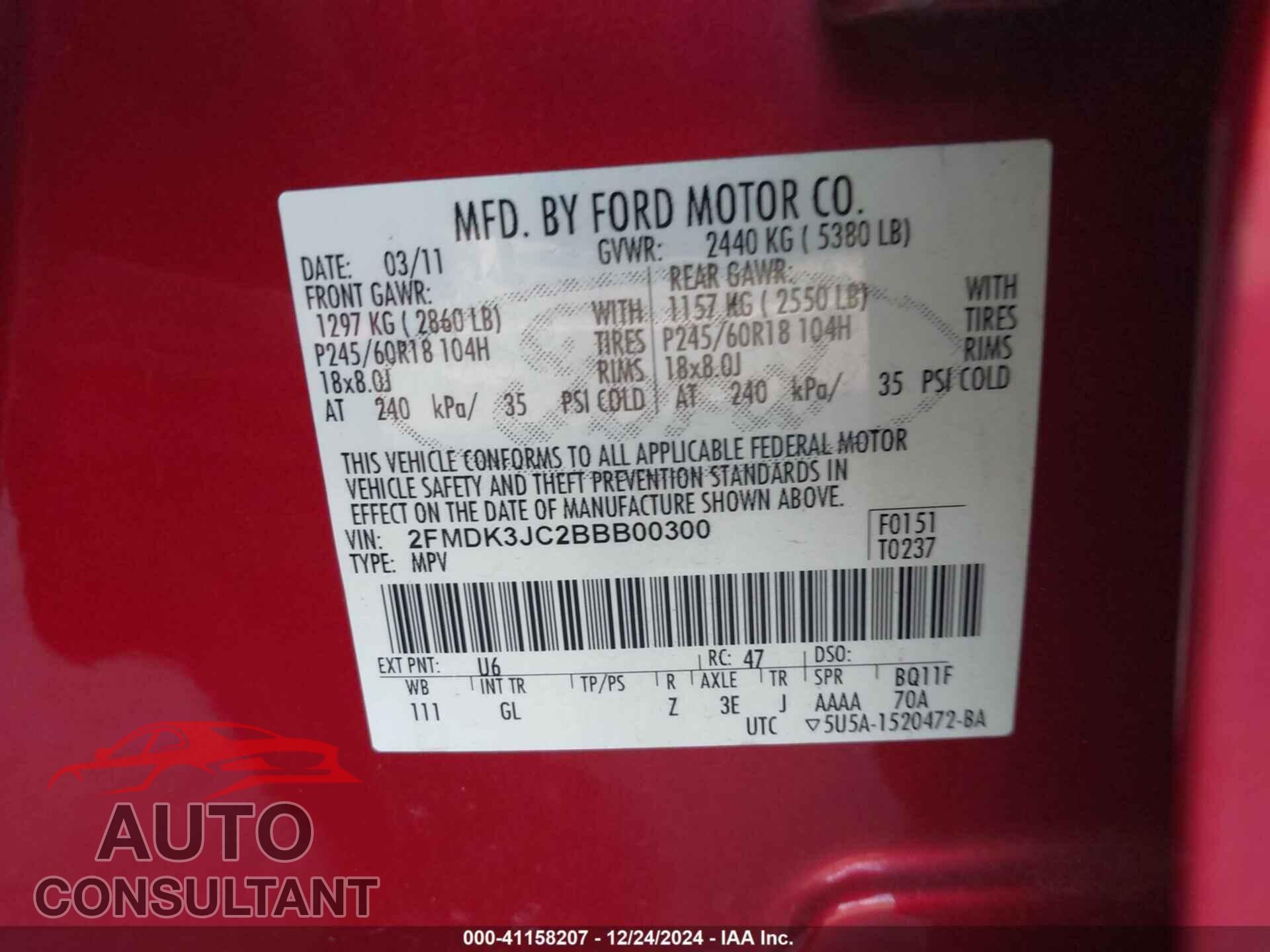 FORD EDGE 2011 - 2FMDK3JC2BBB00300