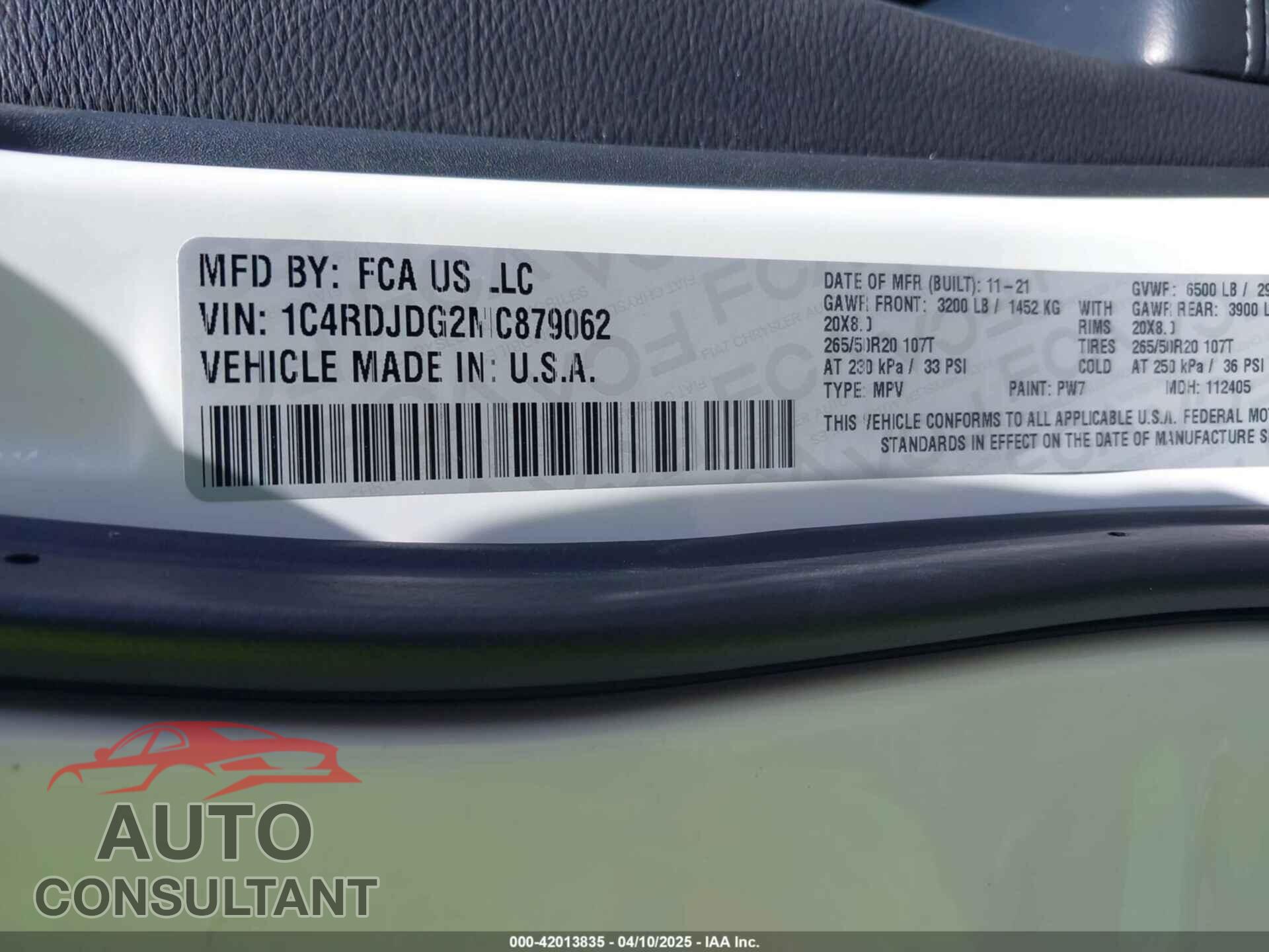DODGE DURANGO 2021 - 1C4RDJDG2MC879062