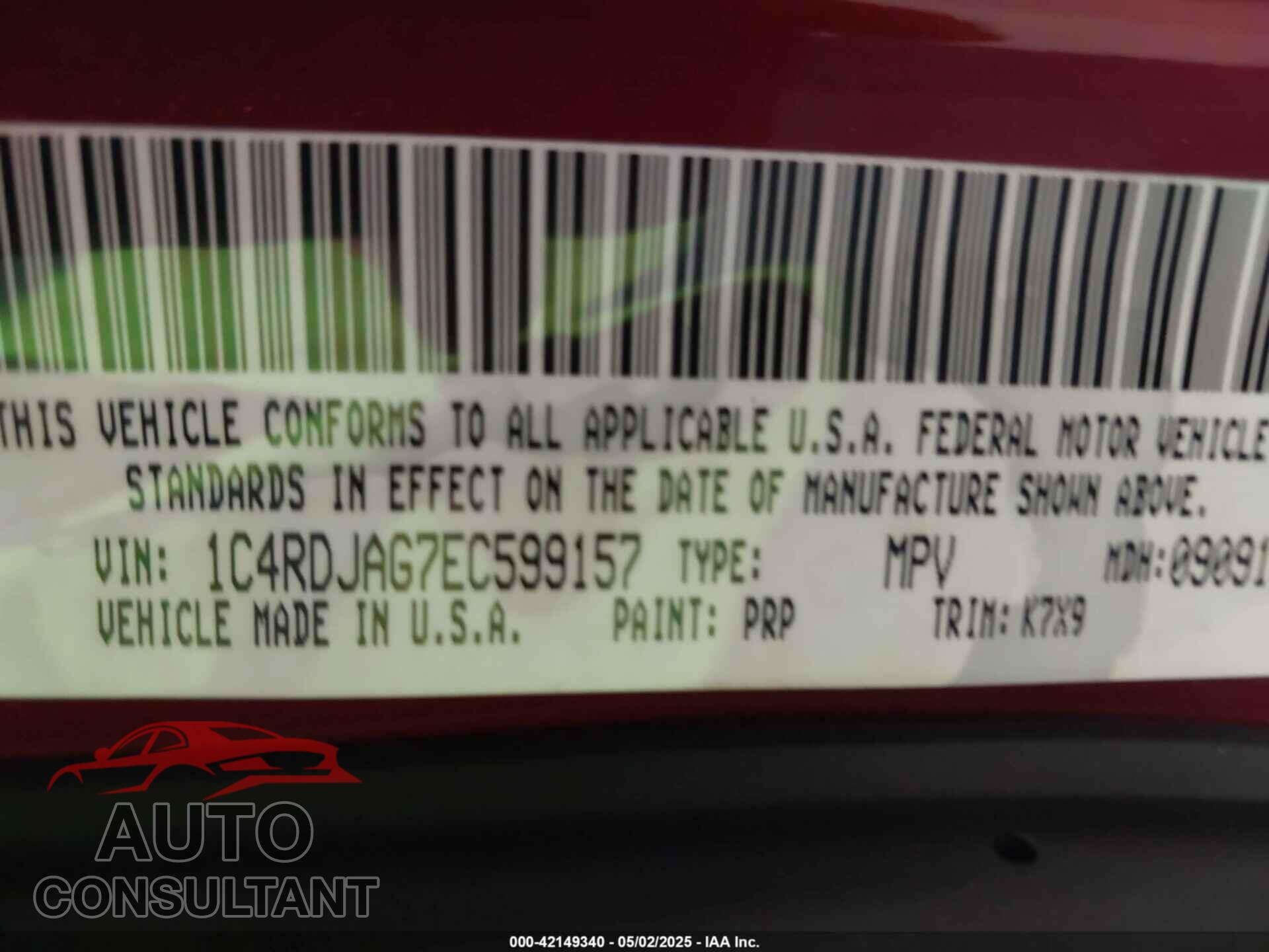 DODGE DURANGO 2014 - 1C4RDJAG7EC599157