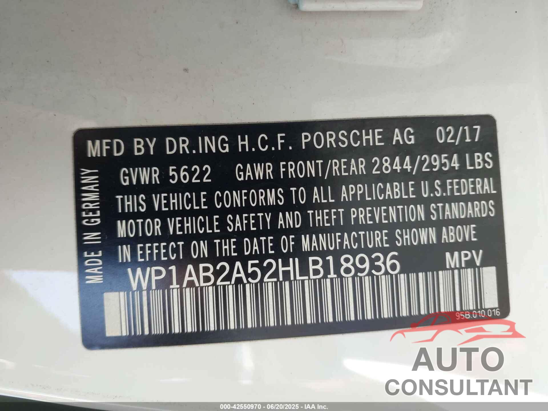 PORSCHE MACAN 2017 - WP1AB2A52HLB18936